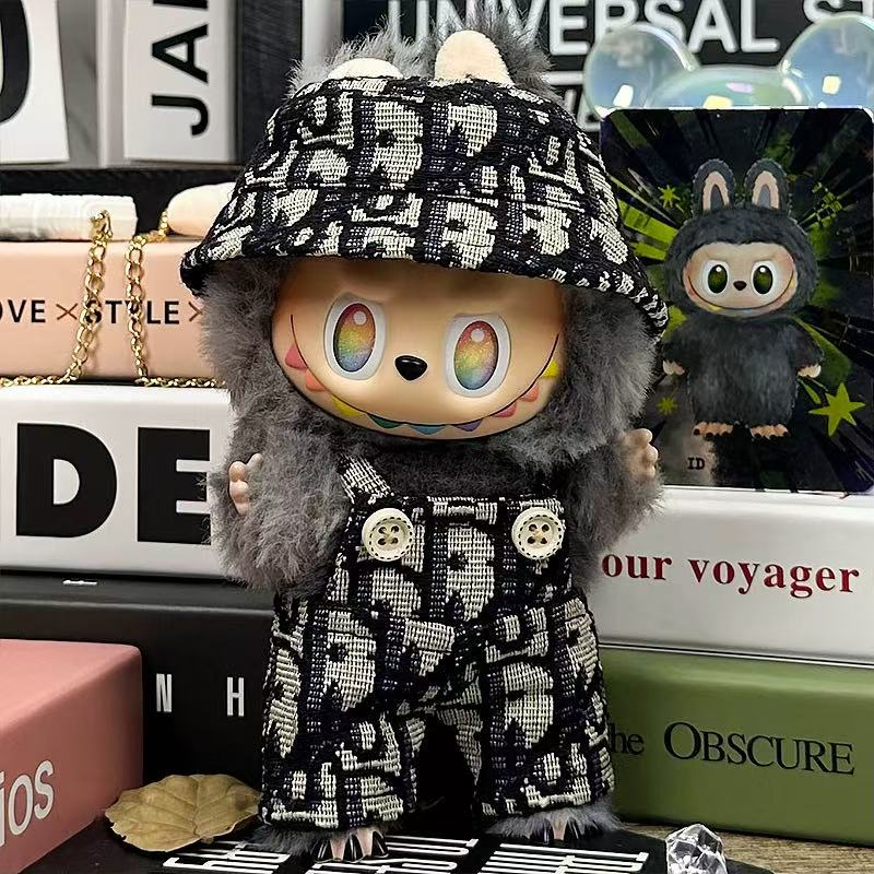 Grey/Black Overall Outfit for Labubu image 0