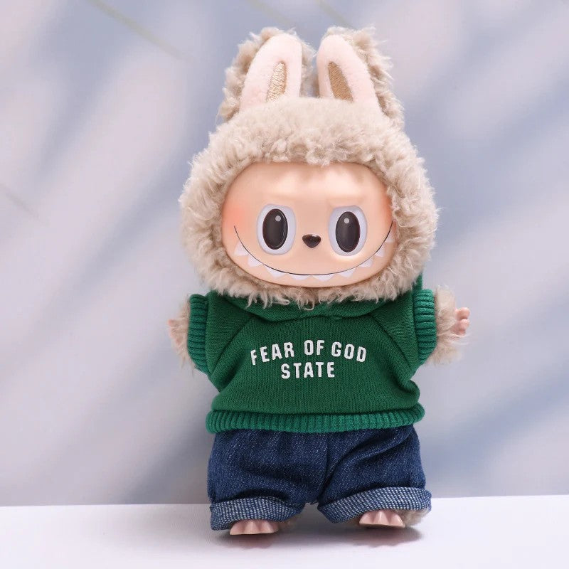 Green Fear of God Hoodie-Popmart Labubu Clothes