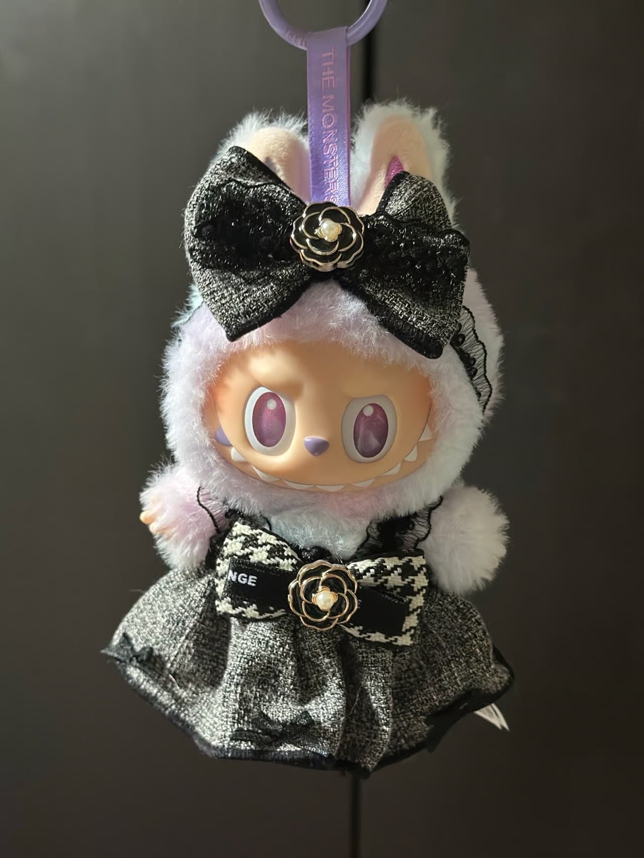 Elegant Black Bow Dress Outfit for Labubu Doll