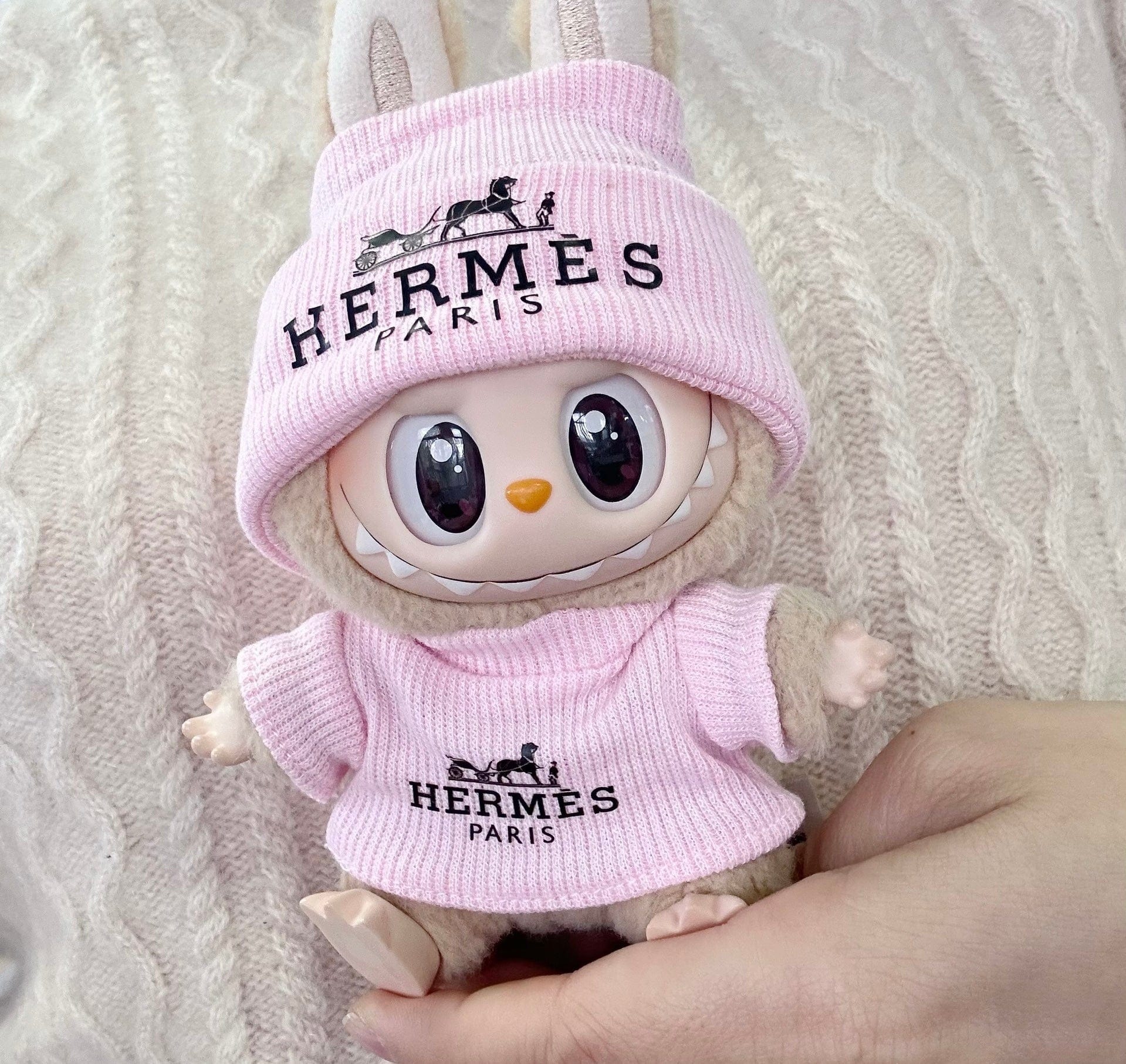 Pink Beanie& Hat Outfit for Labubu
