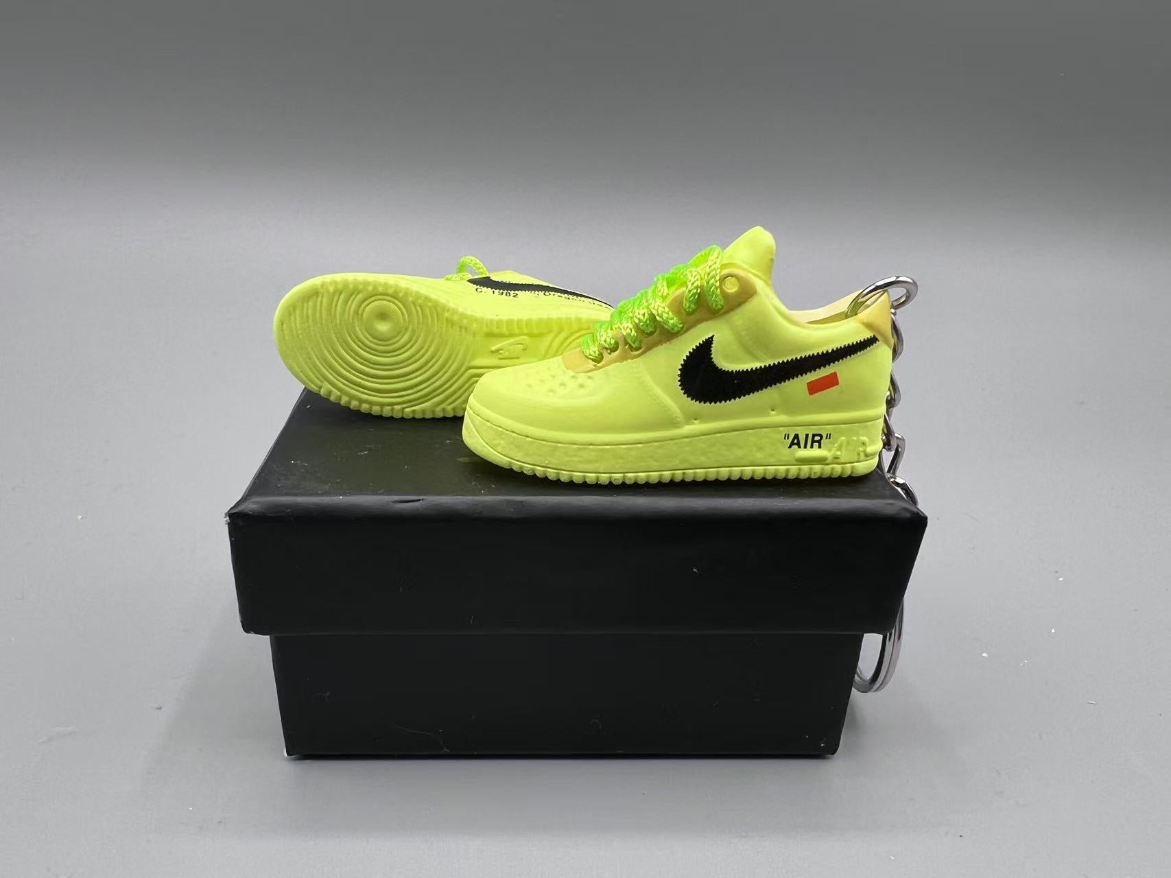 1:6 Scale Mini Sneaker – Doll Wear or Keychain - "Off-white & Neon Yellow"
