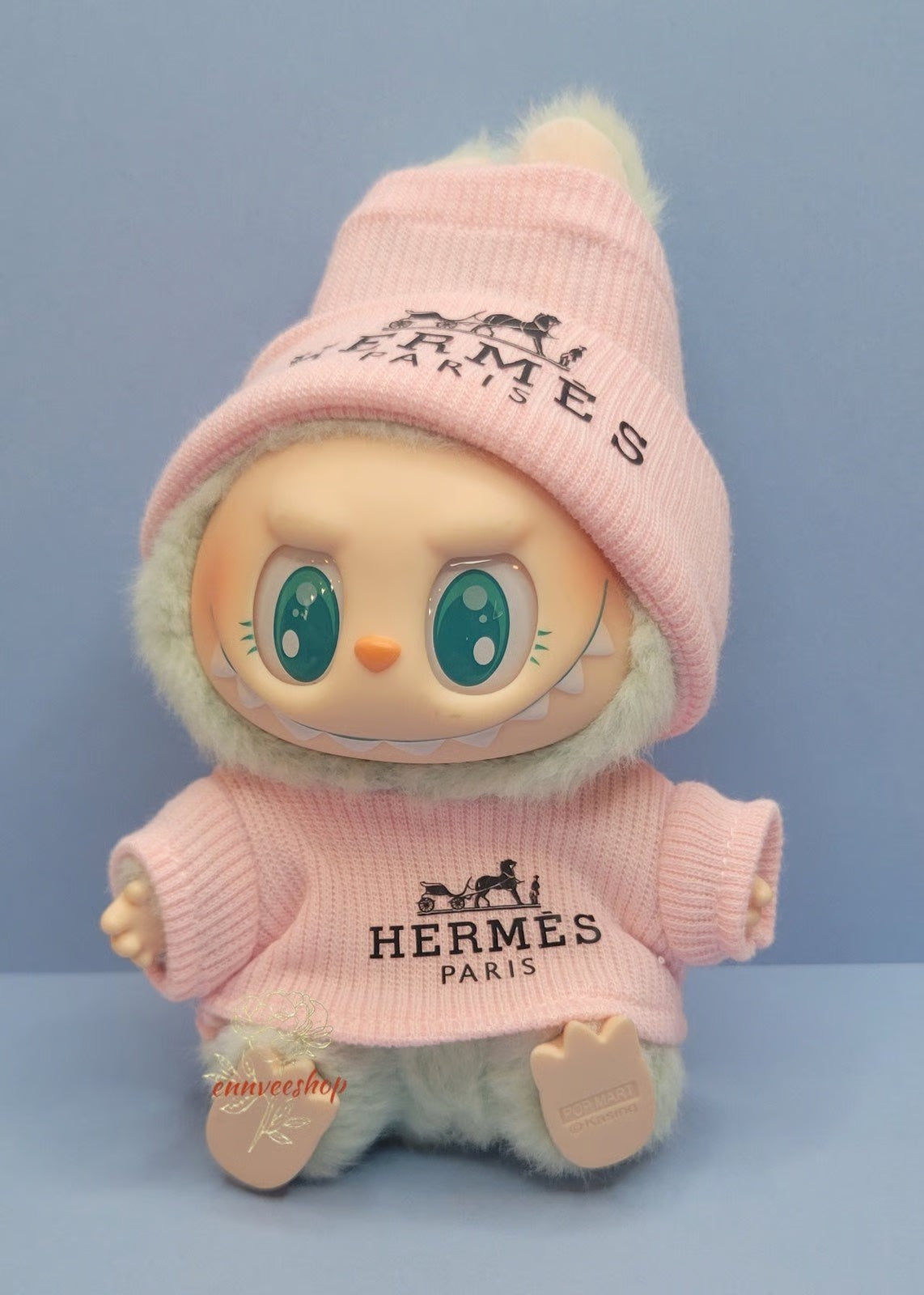 Pink Knit Sweater & Hat Outfit for Labubu image 1