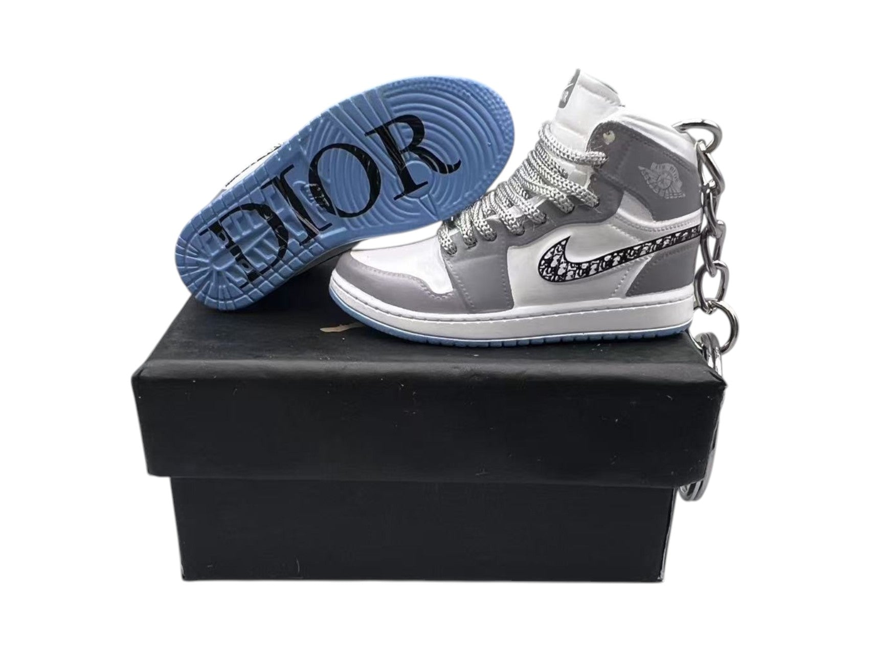 “Gray Air Dior” AJ1 3D Mini Sneakers-1/6 Scaled Shoes/ Keychains.