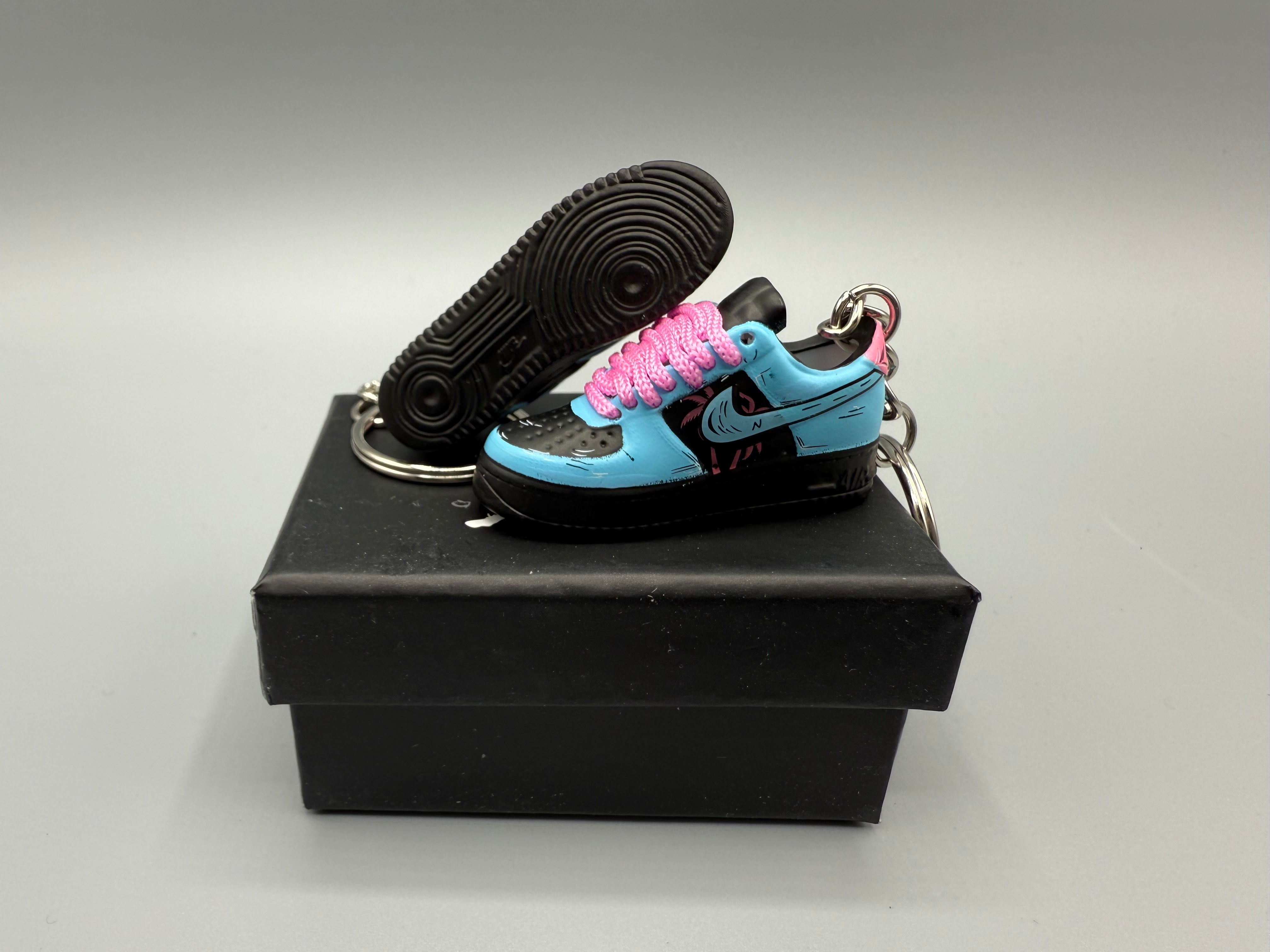 1:6 Scale Mini Sneaker – Doll Wear or Keychain – "Cyan Splatter Pink Lace"