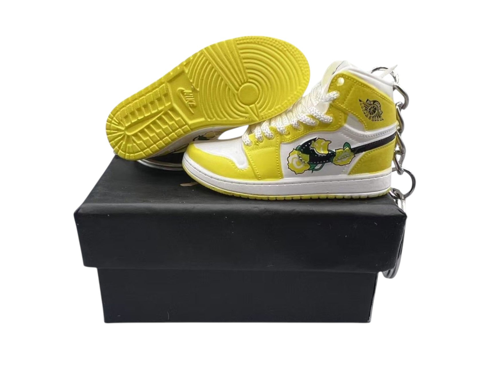 "Rose Patch - Dynamic Yellow" AJ1 3D Mini Sneakers-1/6 Scaled Shoes/ Keychains.