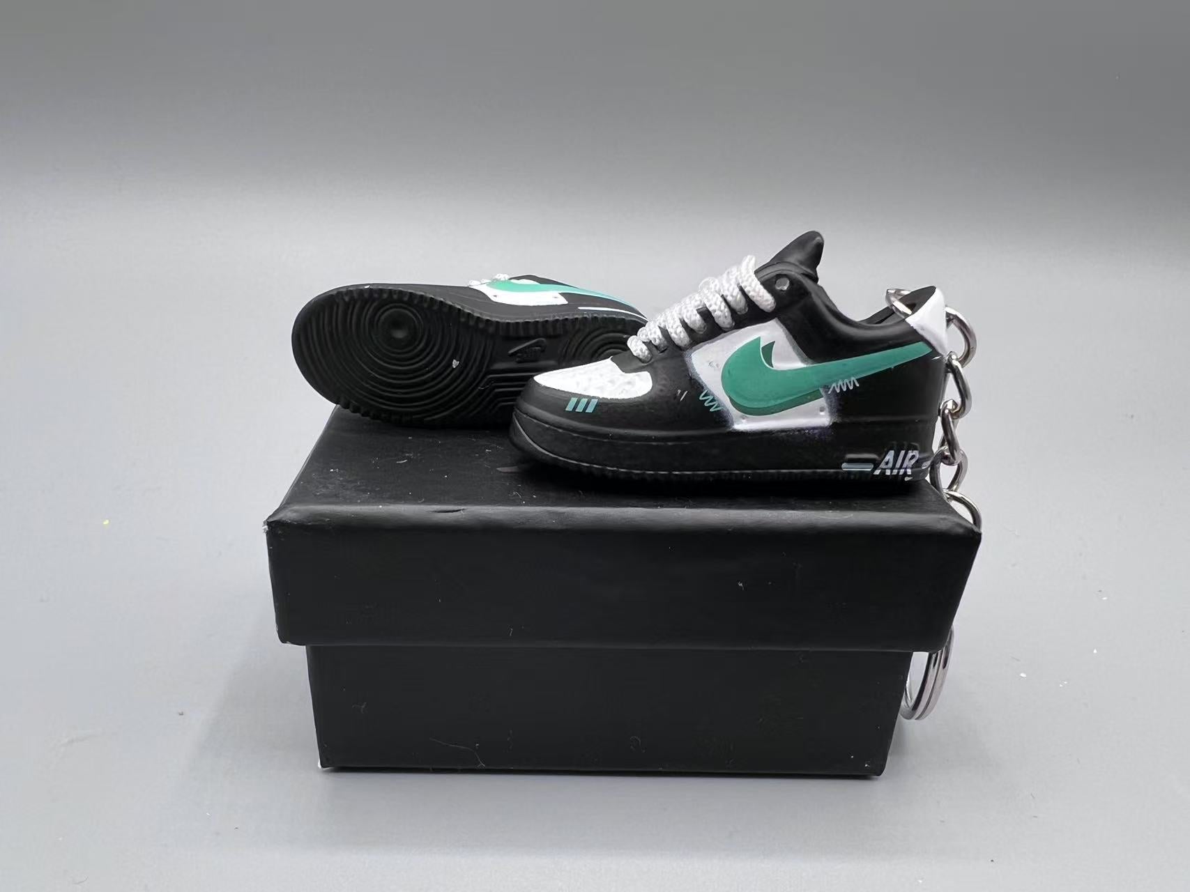 1:6 Scale Mini Sneaker – Doll Wear or Keychain – "Teal Swoosh Black"