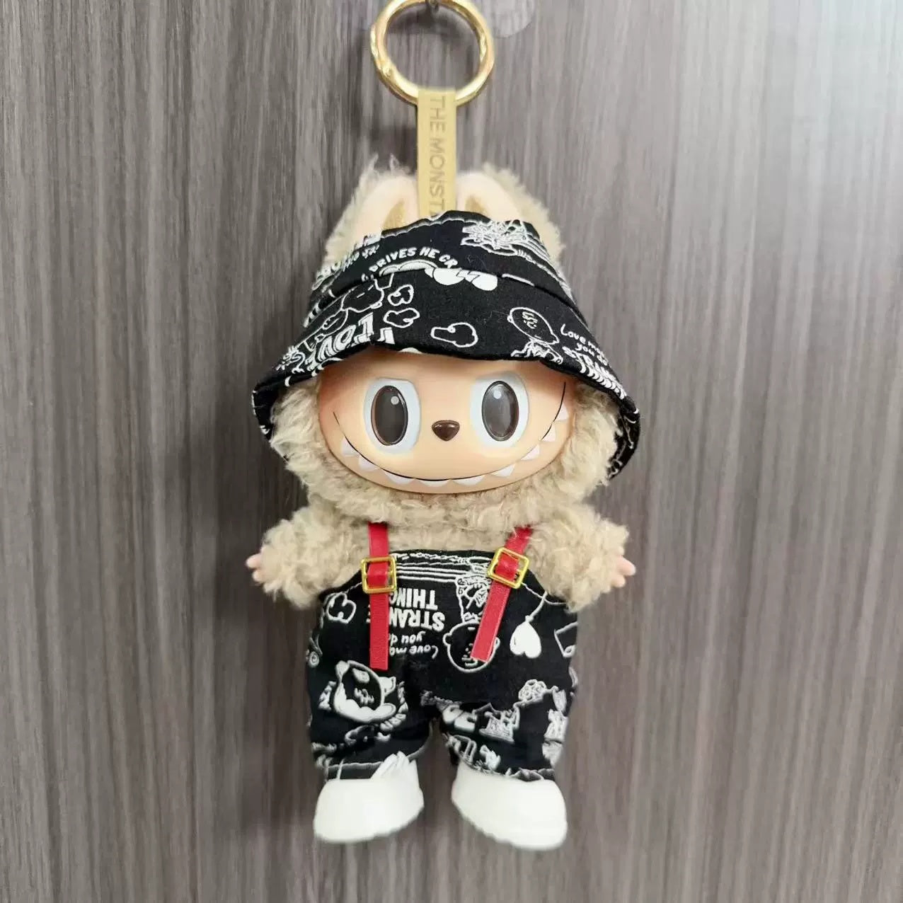 Labubu Doll Clothes - Black Snoopy Overalls & Hat Set image 0