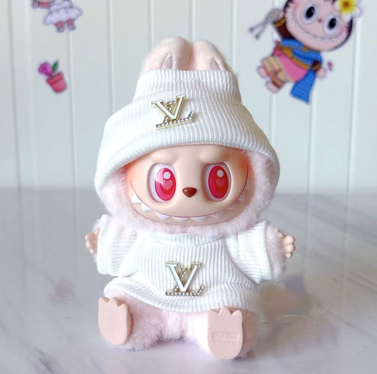 White Beanie-Popmart  Labubu Clothes