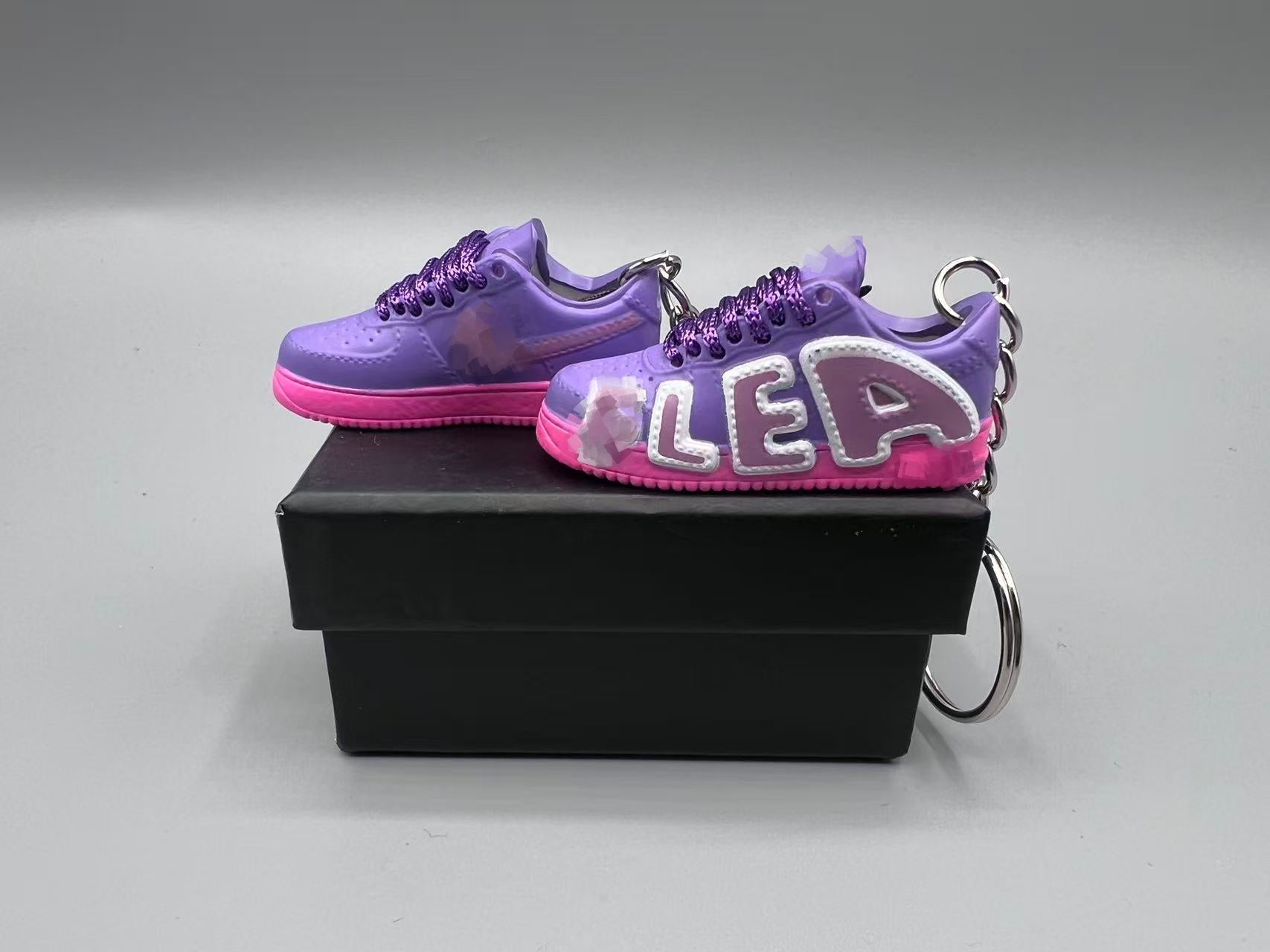1:6 Scale Mini Sneaker – Doll Wear or Keychain – "Bubble Letter Purple Pink Edition"