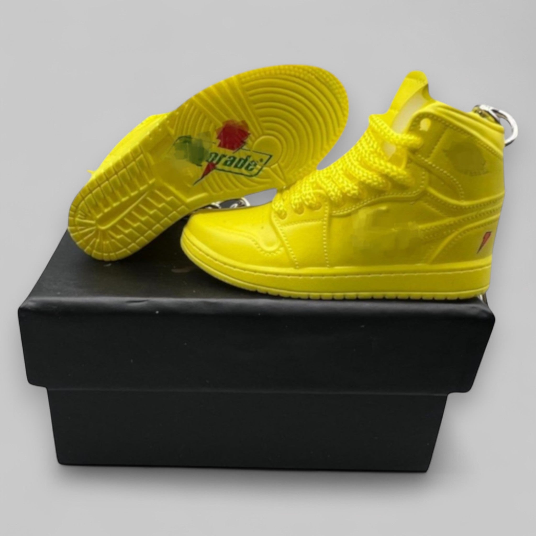 1:6 Scale Mini Sneaker – Doll Wear or Keychain - "Yellow Suede Sports Drink"