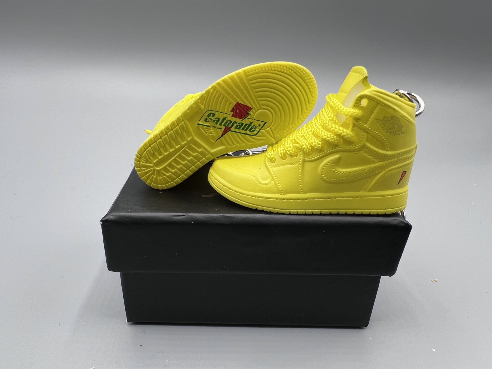 1:6 Scale Mini Sneaker – Doll Wear or Keychain - "Yellow Suede Sports Drink"