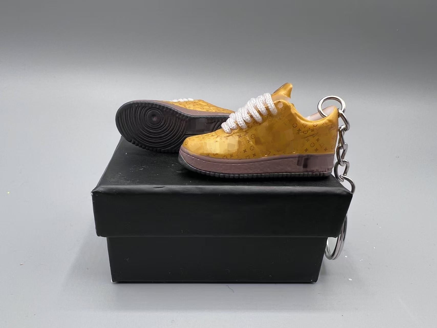 1:6 Scale Mini Sneaker – Doll Wear or Keychain - "Designer Monogram Metallic Gold"