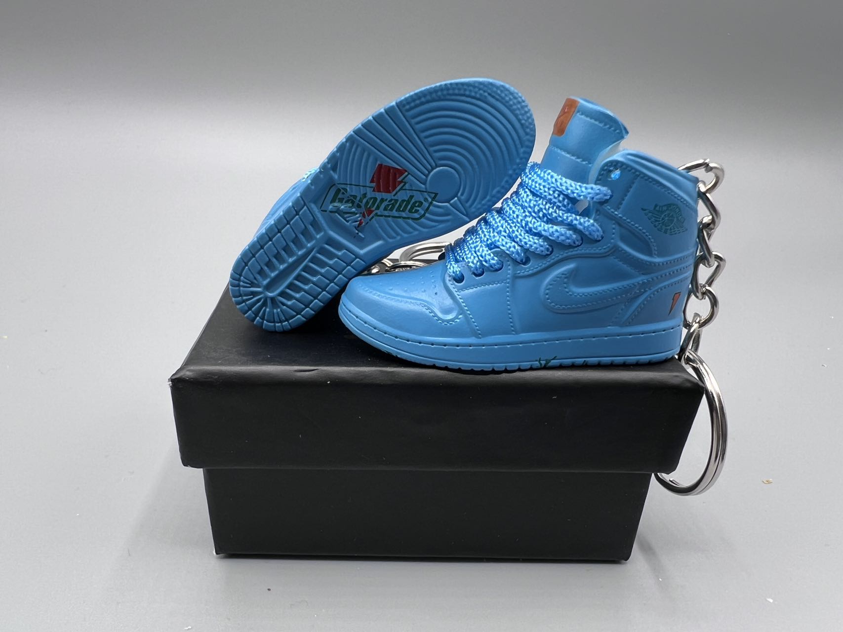 1:6 Scale Mini Sneaker – Doll Wear or Keychain - "Blue Suede Sports Drink"