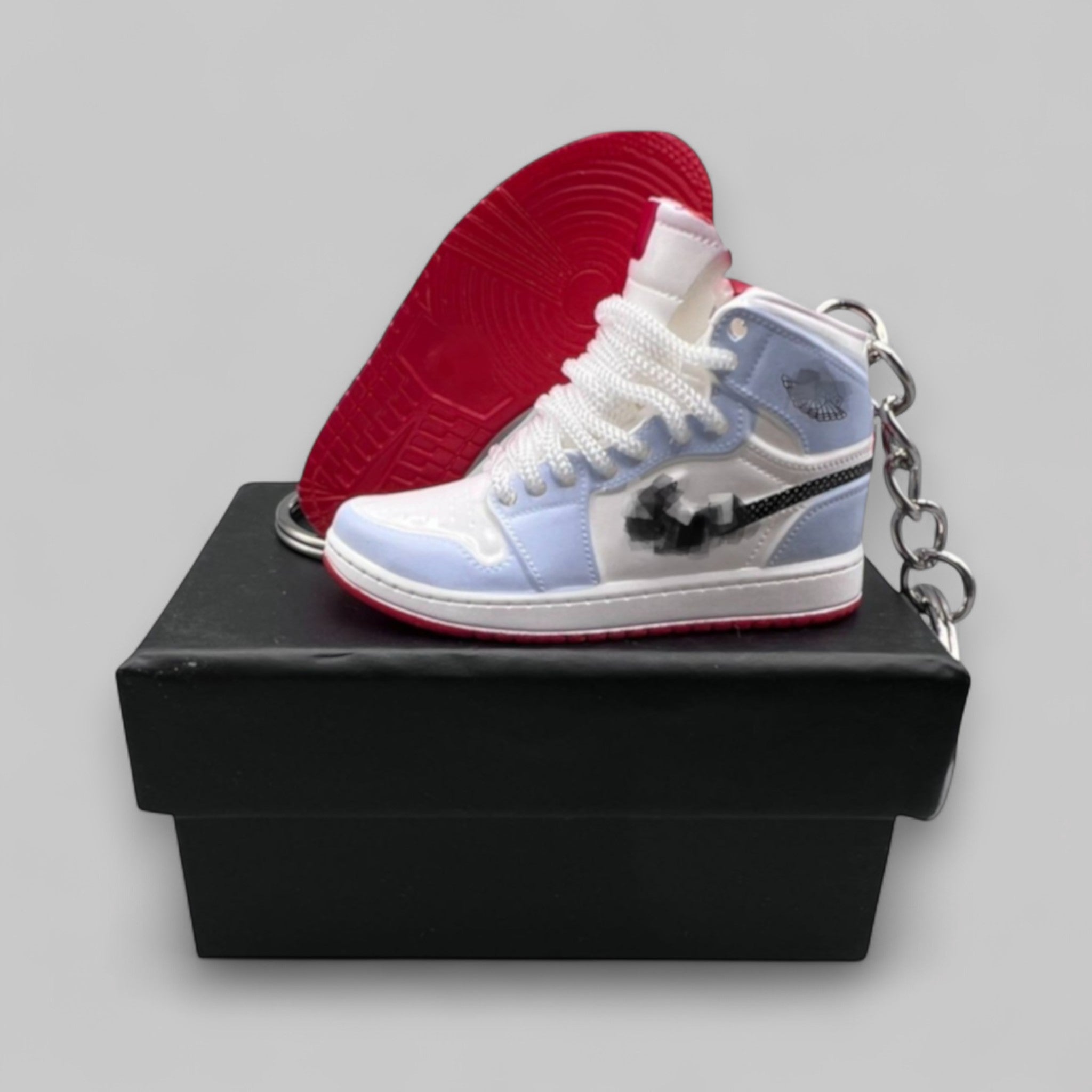 1:6 Scale Mini Sneaker – Doll Wear or Keychain - "Half Blue Polka Dot Swoosh"