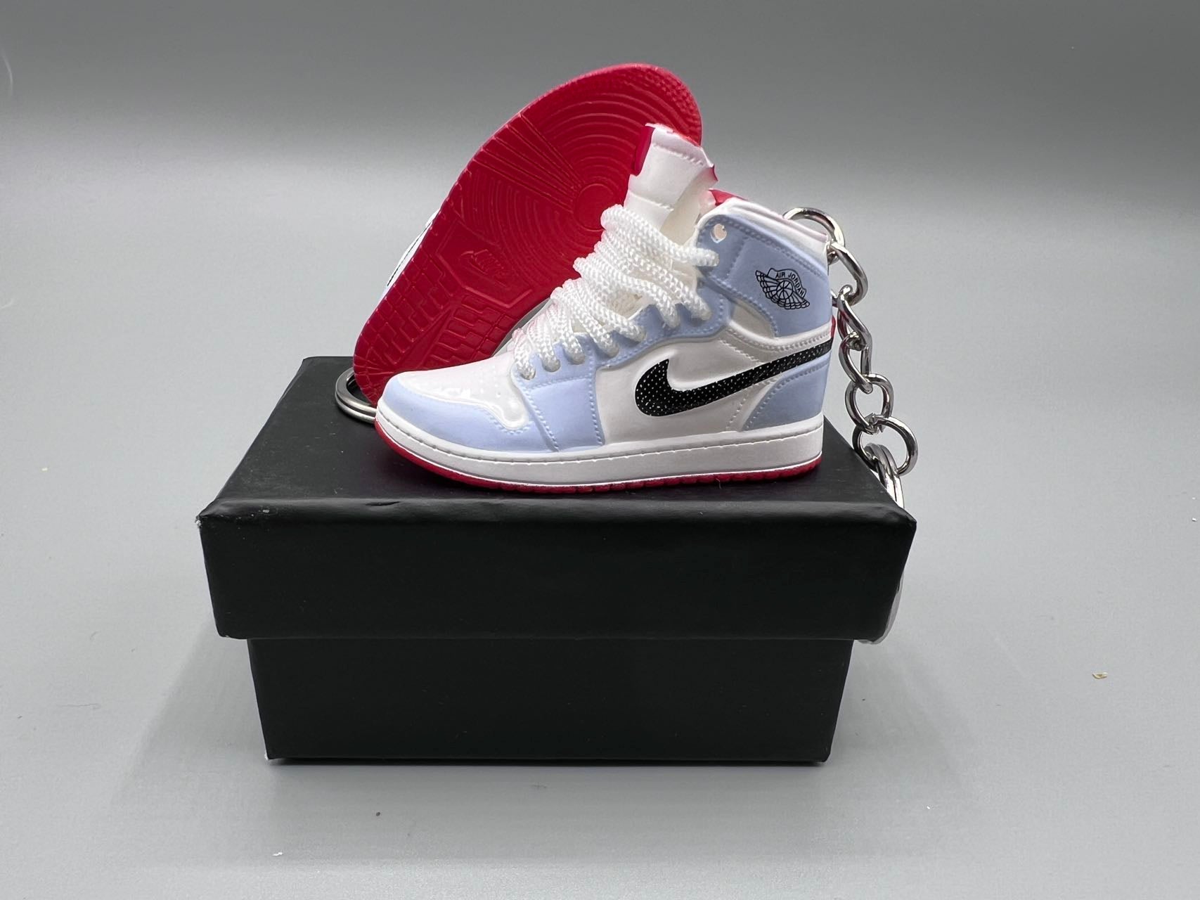 1:6 Scale Mini Sneaker – Doll Wear or Keychain - "Half Blue Polka Dot Swoosh"