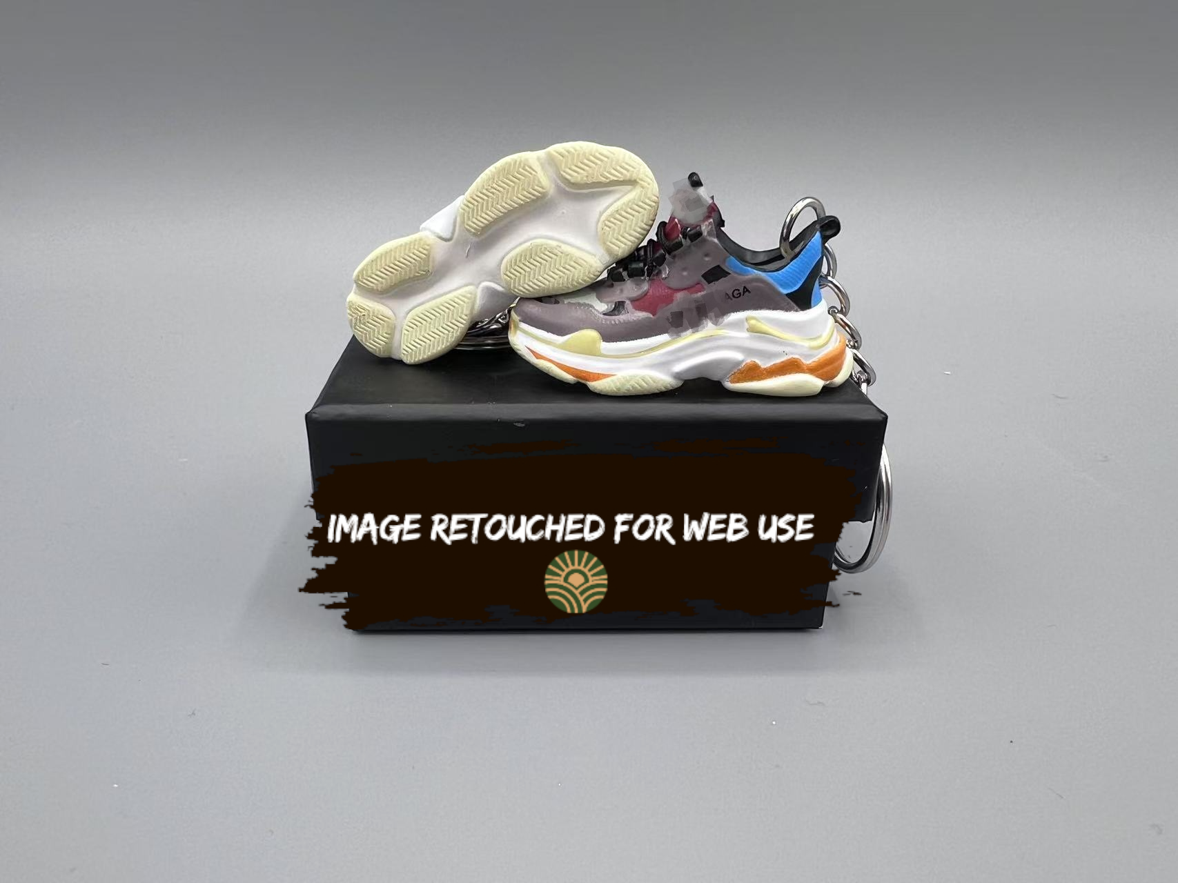 1:6 Scale Mini Sneaker – Doll Wear or Keychain - "Designer Triple S Dad Sneaker Multi-Tone Grey Blue"