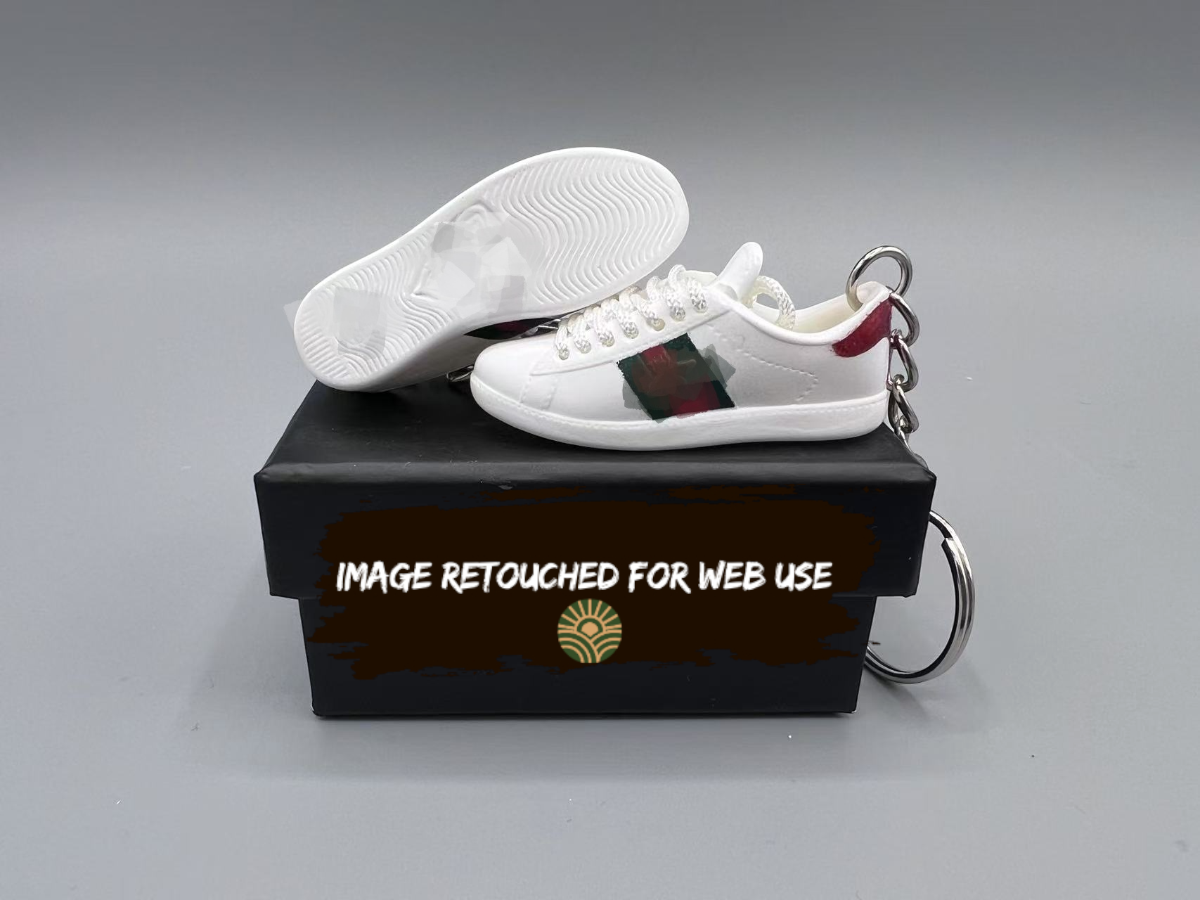 1:6 Scale Mini Sneaker – Doll Wear or Keychain - "Luxury Ace Style White with Red and Green Stripe"