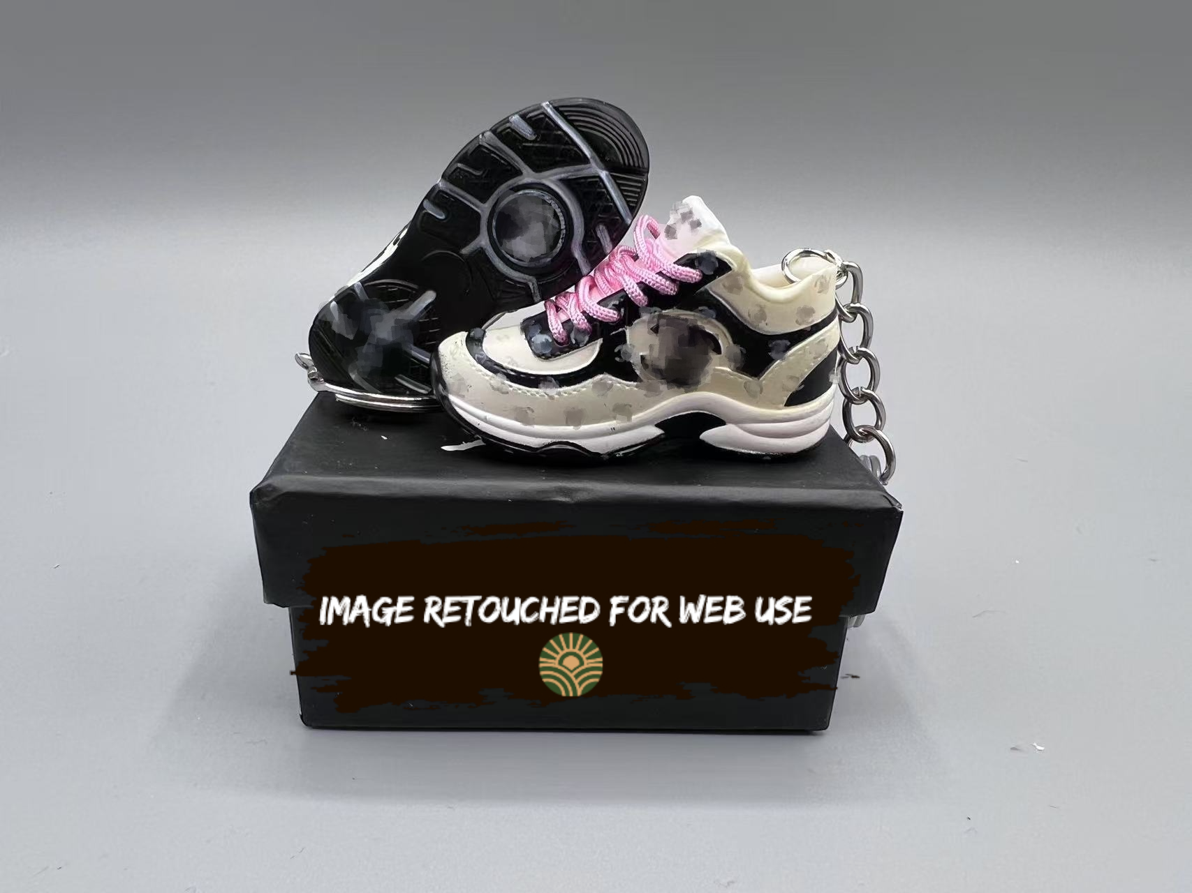 1:6 Scale Mini Sneaker – Doll Wear or Keychain - "Luxury Two-Tone Fashion with Pink Laces"