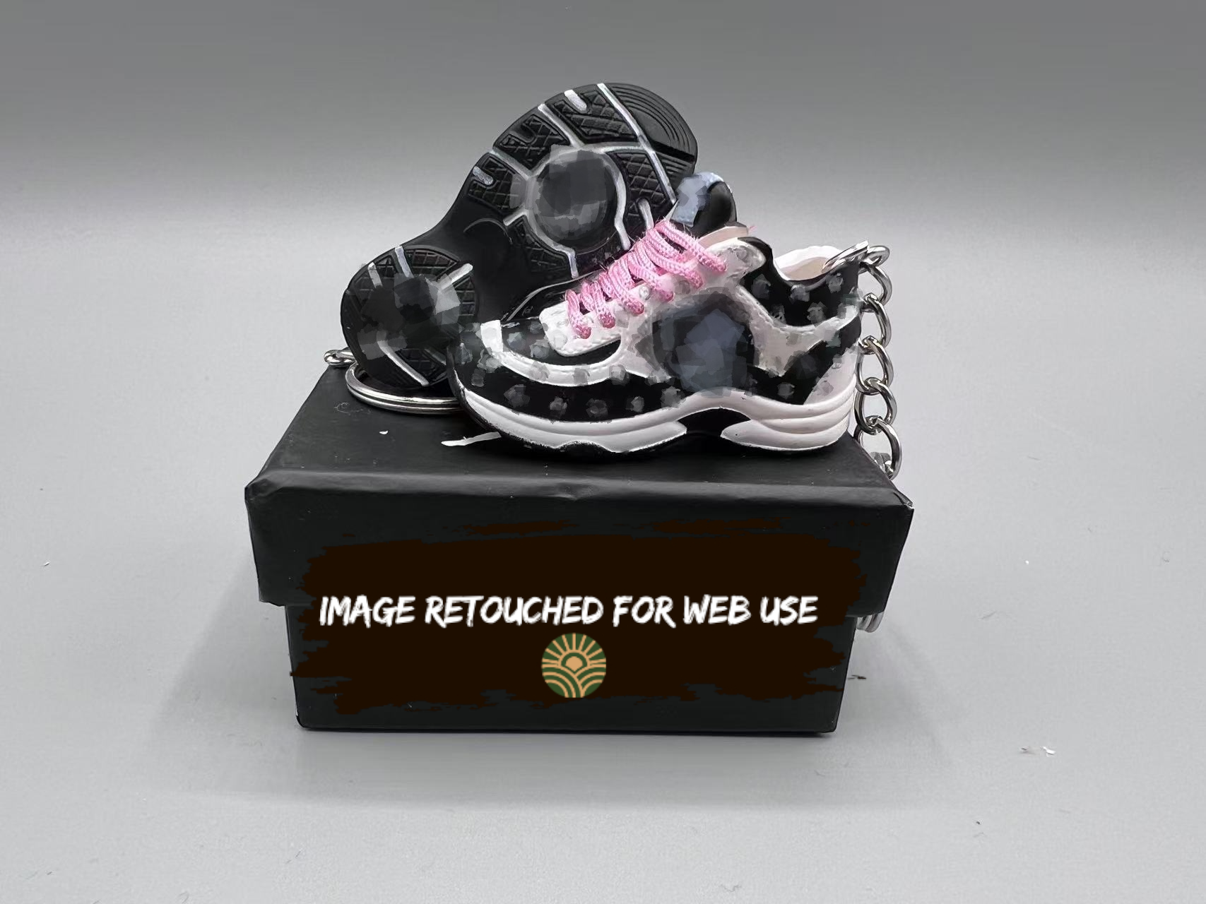 1:6 Scale Mini Sneaker – Doll Wear or Keychain - "Luxury Monogram Pattern Two-Tone With Pink Lace"