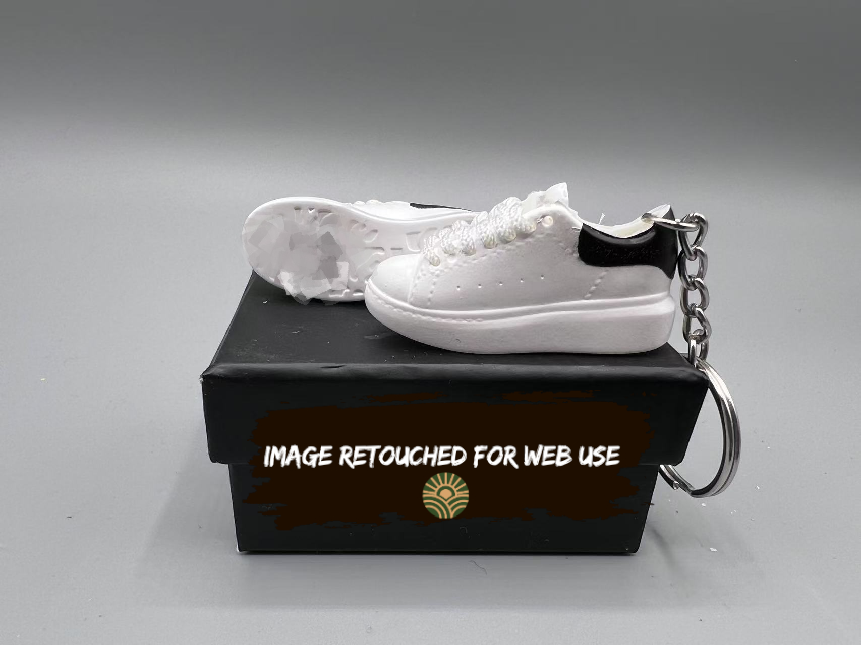 1:6 Scale Mini Sneaker – Doll Wear or Keychain - "Luxury White Leather Oversized Platform With Black Heel"