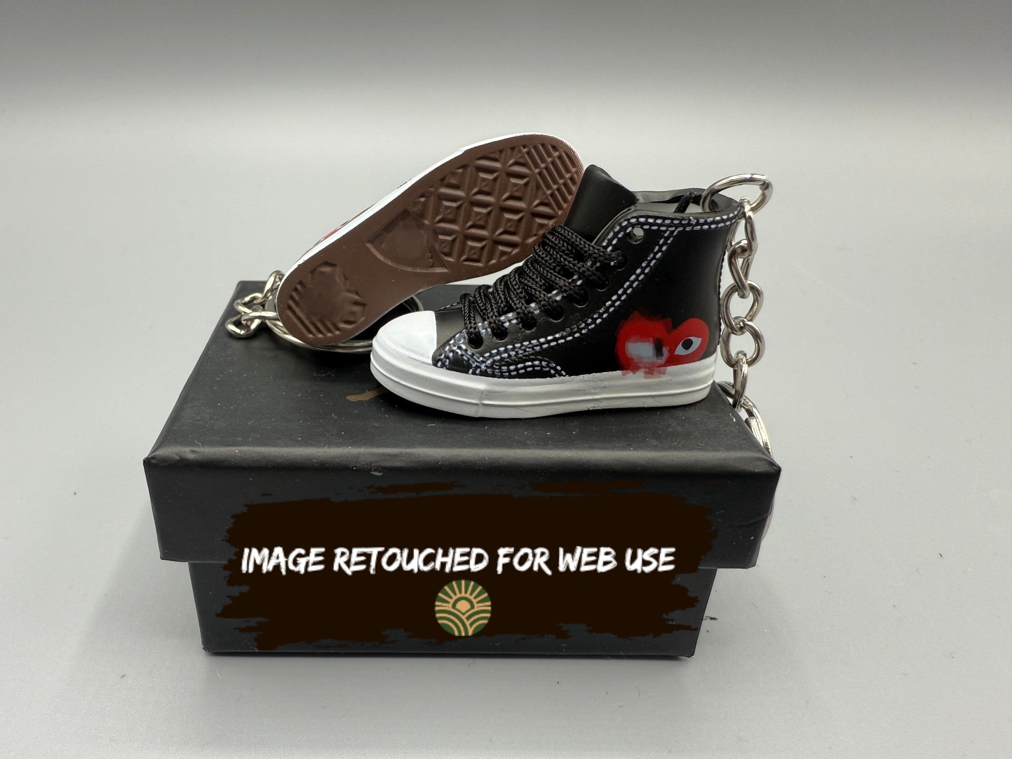 1:6 Scale Mini Canvas High-Top Keychain – “Heart Patch Black”