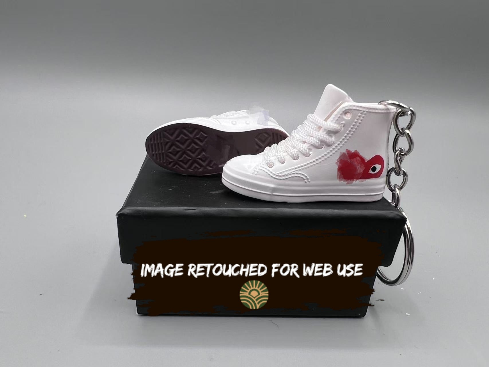 1:6 Scale Mini Canvas High-Top Keychain – “Heart Patch White”