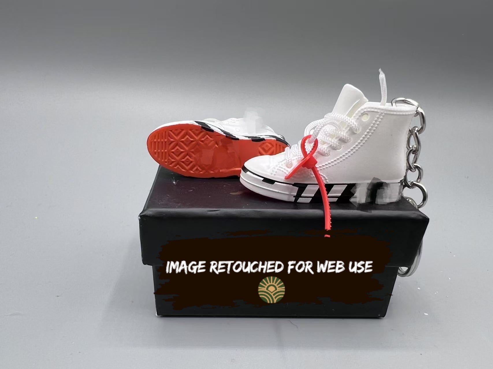 1:6 Scale Mini Canvas High-Top Keychain – “White Arrow Stitch”