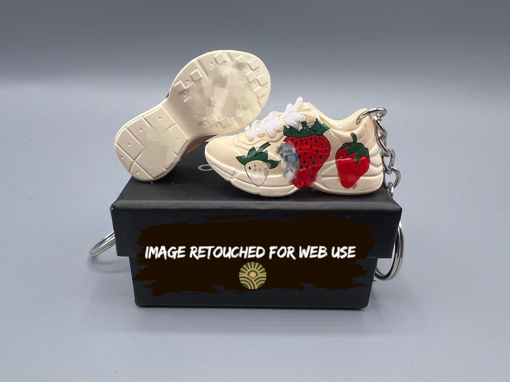 1:6 Scale Mini Sneaker – Doll Wear or Keychain - "Luxury Cream Strawberry Print Dad Sneaker"