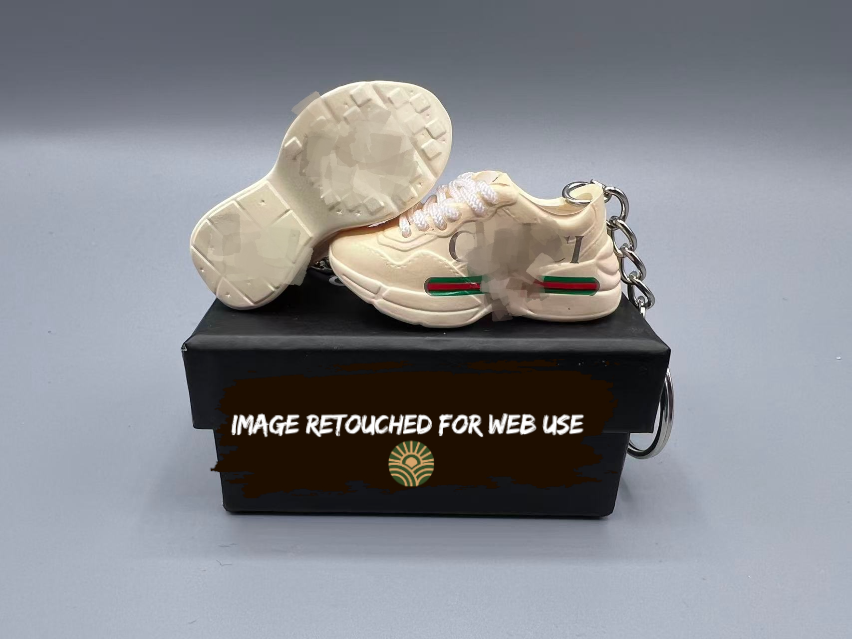 1:6 Scale Mini Sneaker – Doll Wear or Keychain - "Luxury Cream Web Stripe Dad Sneaker"