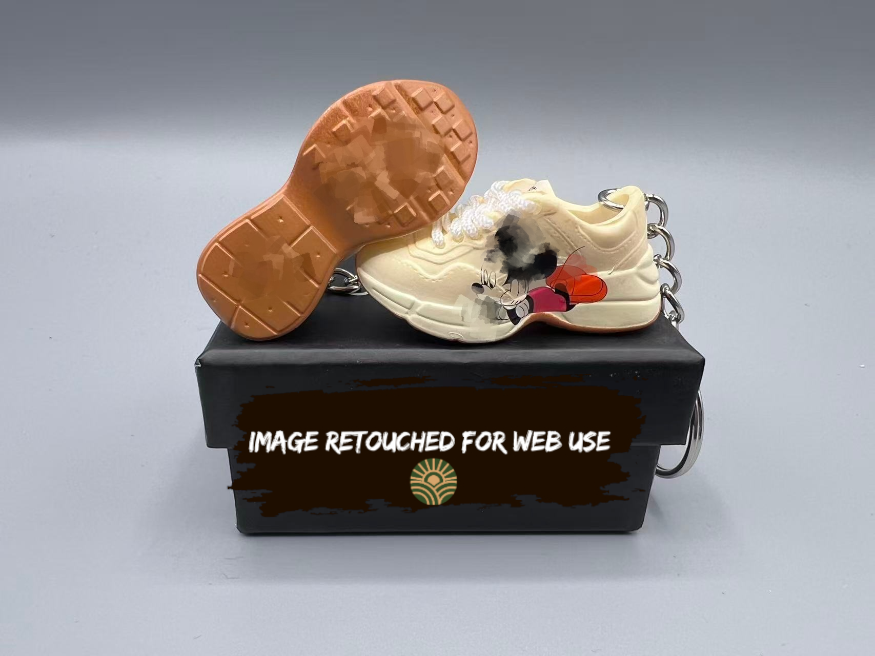 1:6 Scale Mini Sneaker – Doll Wear or Keychain - "Luxury Cream Cartoon Mouse Print Dad Sneaker"