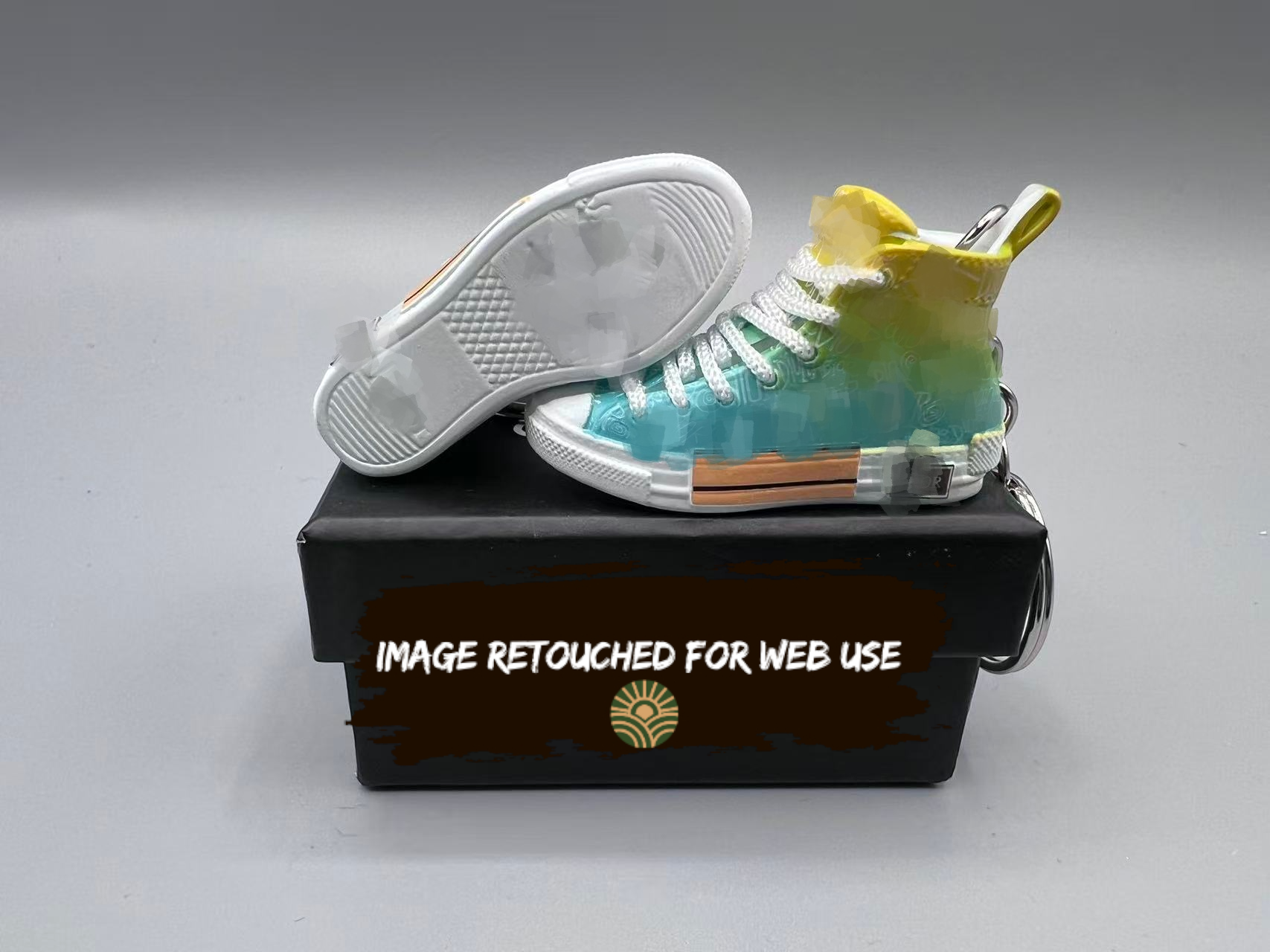 1:6 Scale Mini Sneaker – Doll Wear or Keychain - "Luxury Gradient Blue and Yellow High-Top"