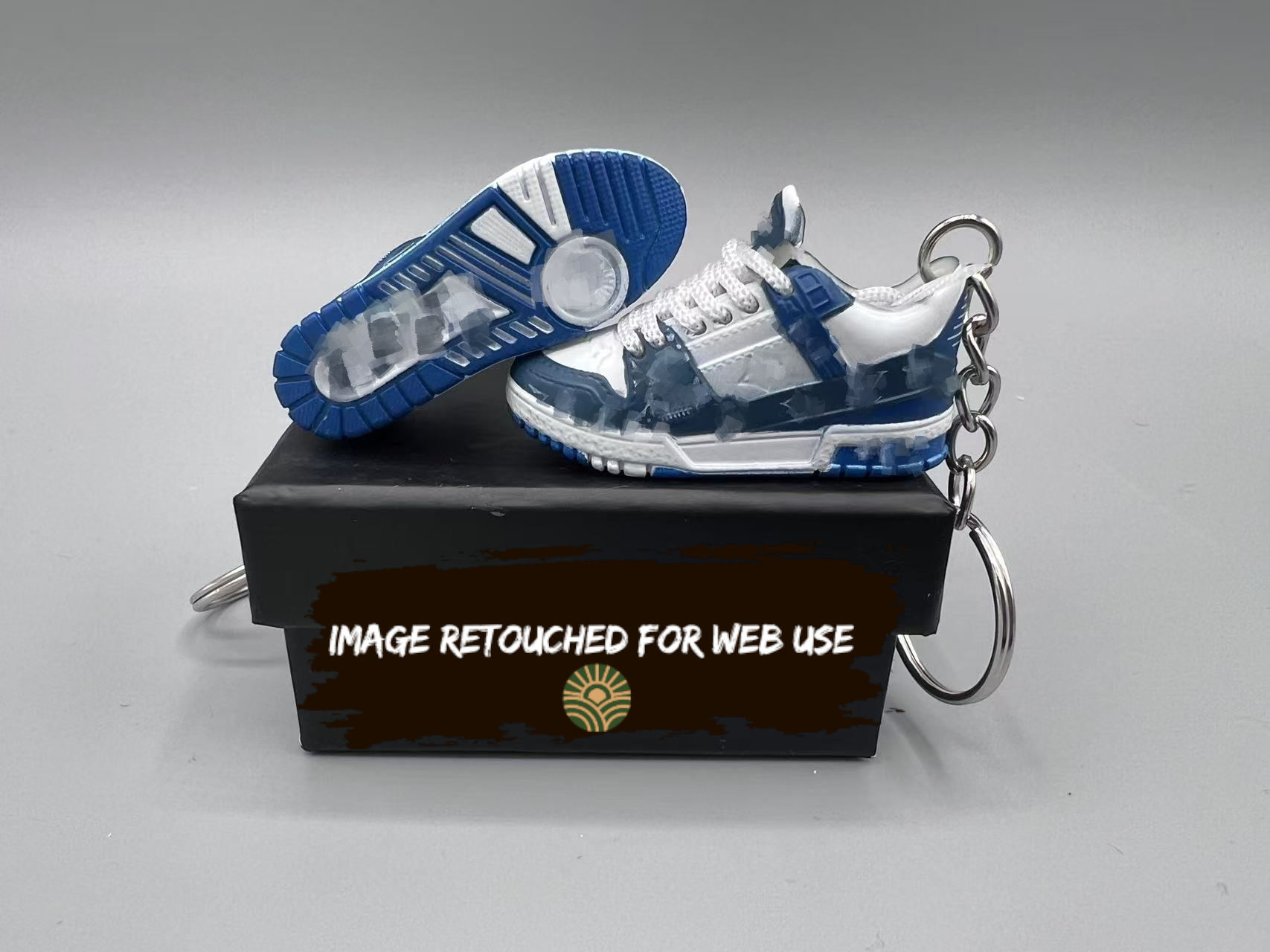 1:6 Scale Mini Sneaker – Doll Wear or Keychain - "Luxury Designer Style White and Blue Low-Top"