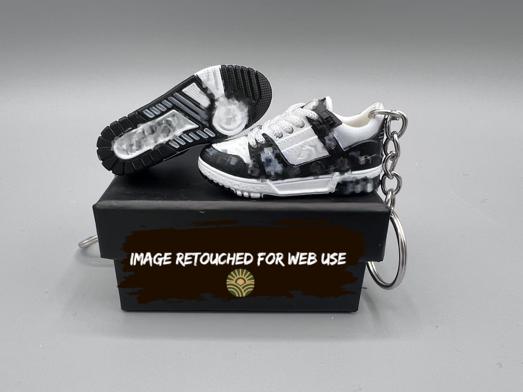 1:6 Scale Mini Sneaker – Doll Wear or Keychain - "Luxury Designer Style Black and White Low-Top"