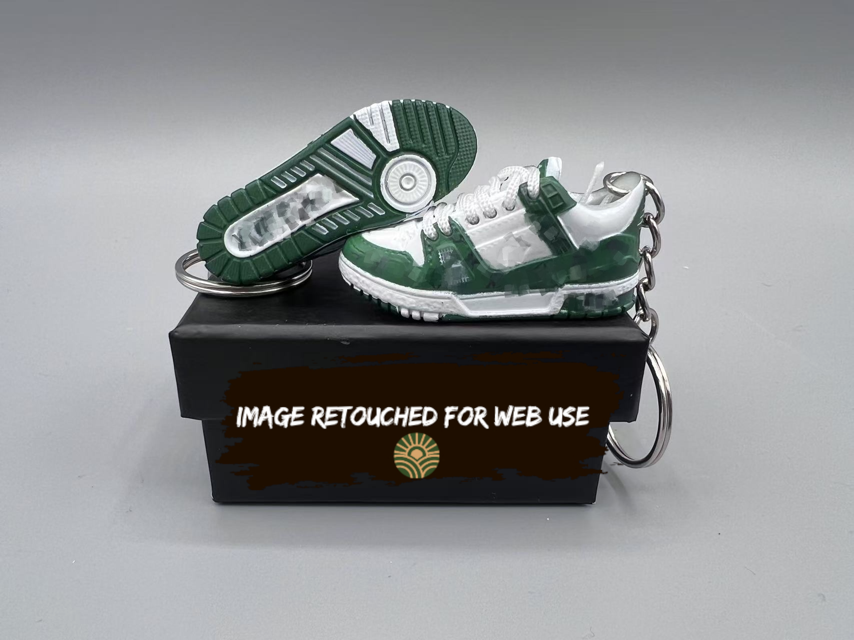 1:6 Scale Mini Sneaker – Doll Wear or Keychain - "Luxury Designer Style Green and White Low-Top"