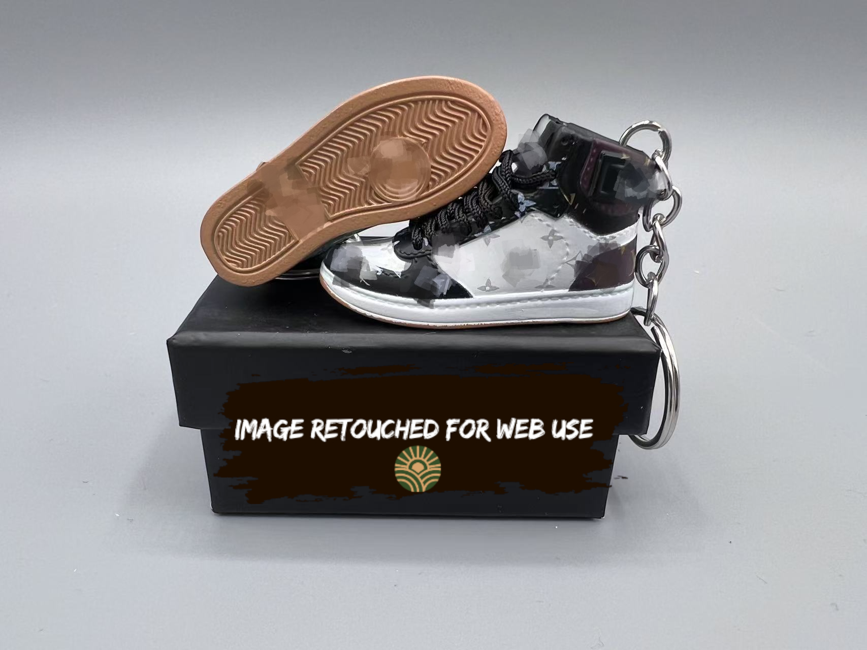 1:6 Scale Mini Sneaker – Doll Wear or Keychain - "Luxury Designer Style Black& White High-Top with Gum Sole