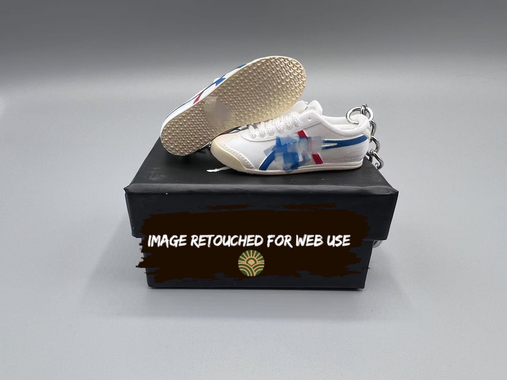 1:6 Scale Mini Retro Stripe Runner Keychain – “White/Blue/Red Classic”