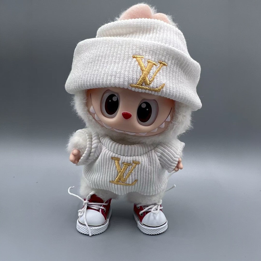 White Beanie-Popmart Labubu Clothes (No Shoes)
