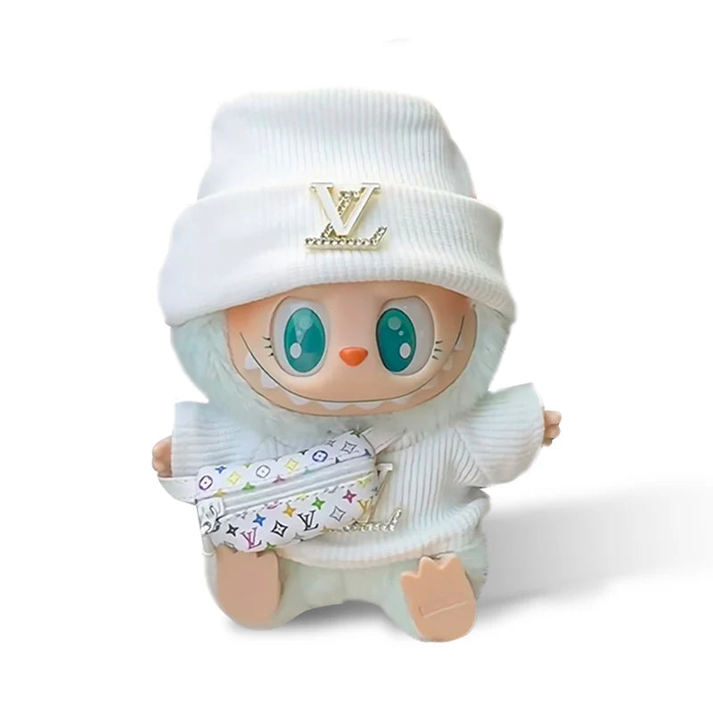 Popmart Labubu Clothes + Crossbody Bag Set White Beanie