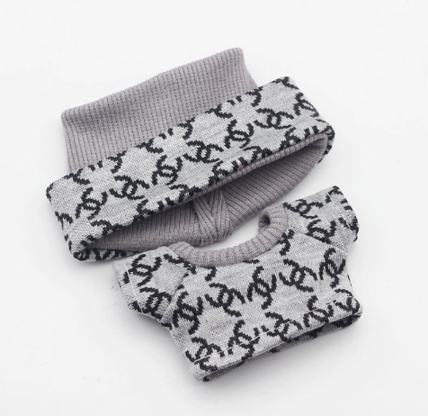 Gray Beanie Set For Labubu image 0