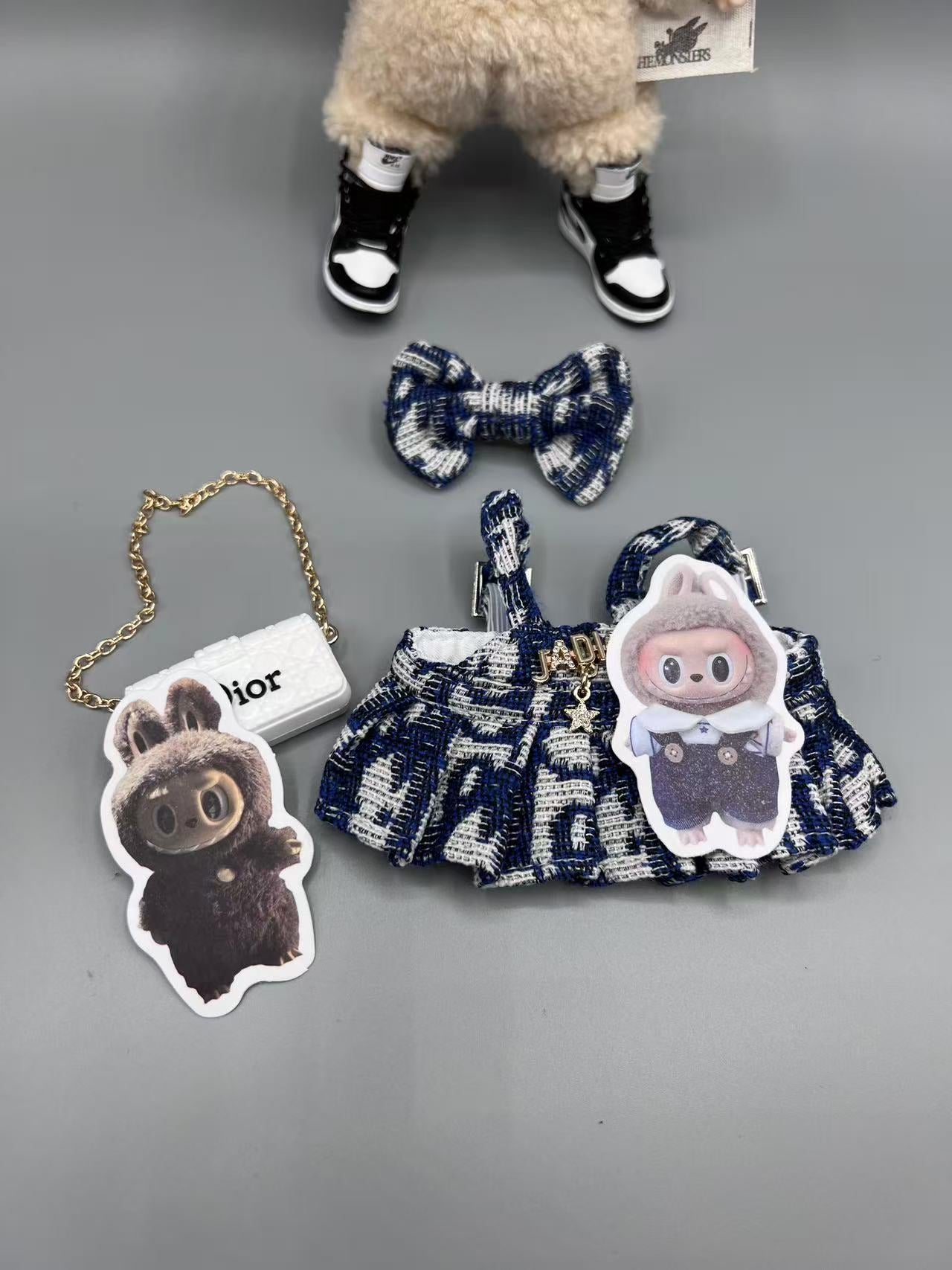 Bag + Blue Dress Popmart Labubu Clothes- Di.or Inspired image 0