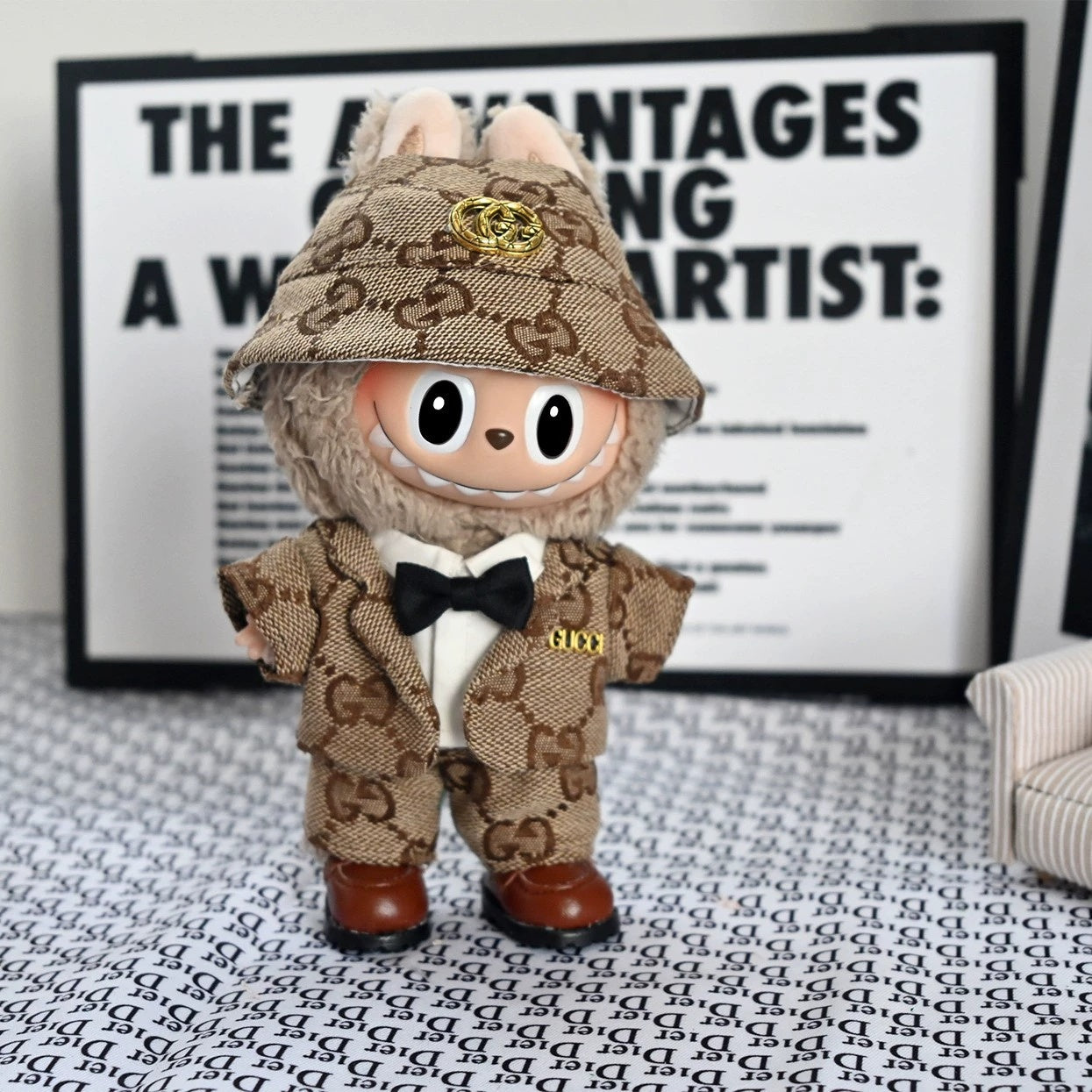 Suit Outfit Formal Set with Bow Tie & Hat For Labubu- G. Inspired image 1