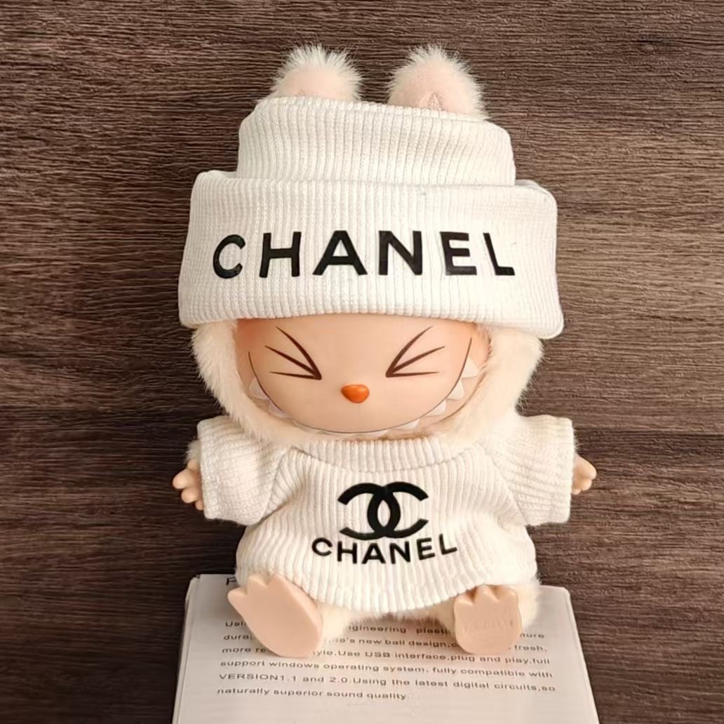 White Beanie-Popmart Labubu Clothes image 1