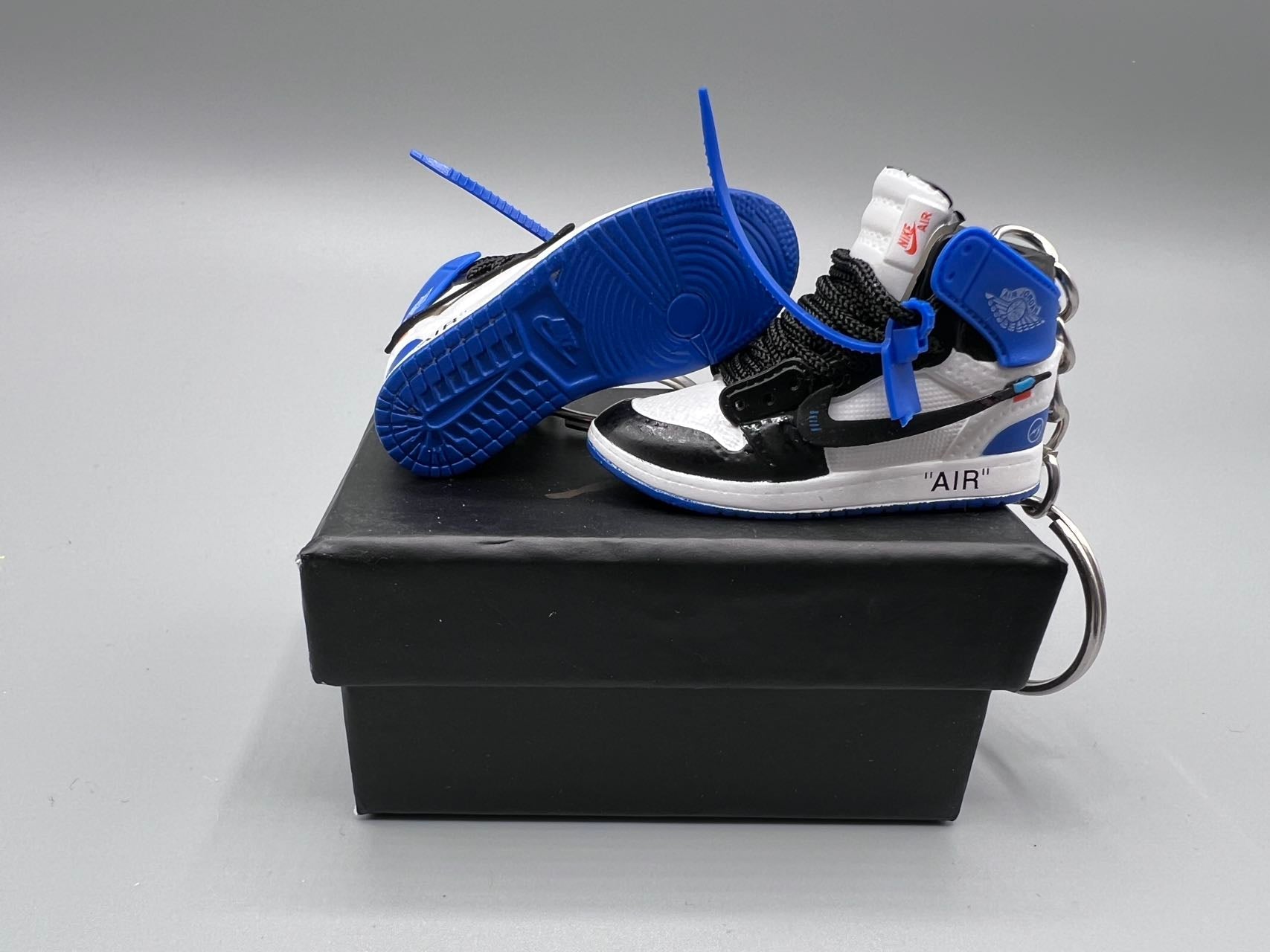 1:6 Scale Mini Sneaker – Doll Wear or Keychain - "off-white & Blue Frag Tone"