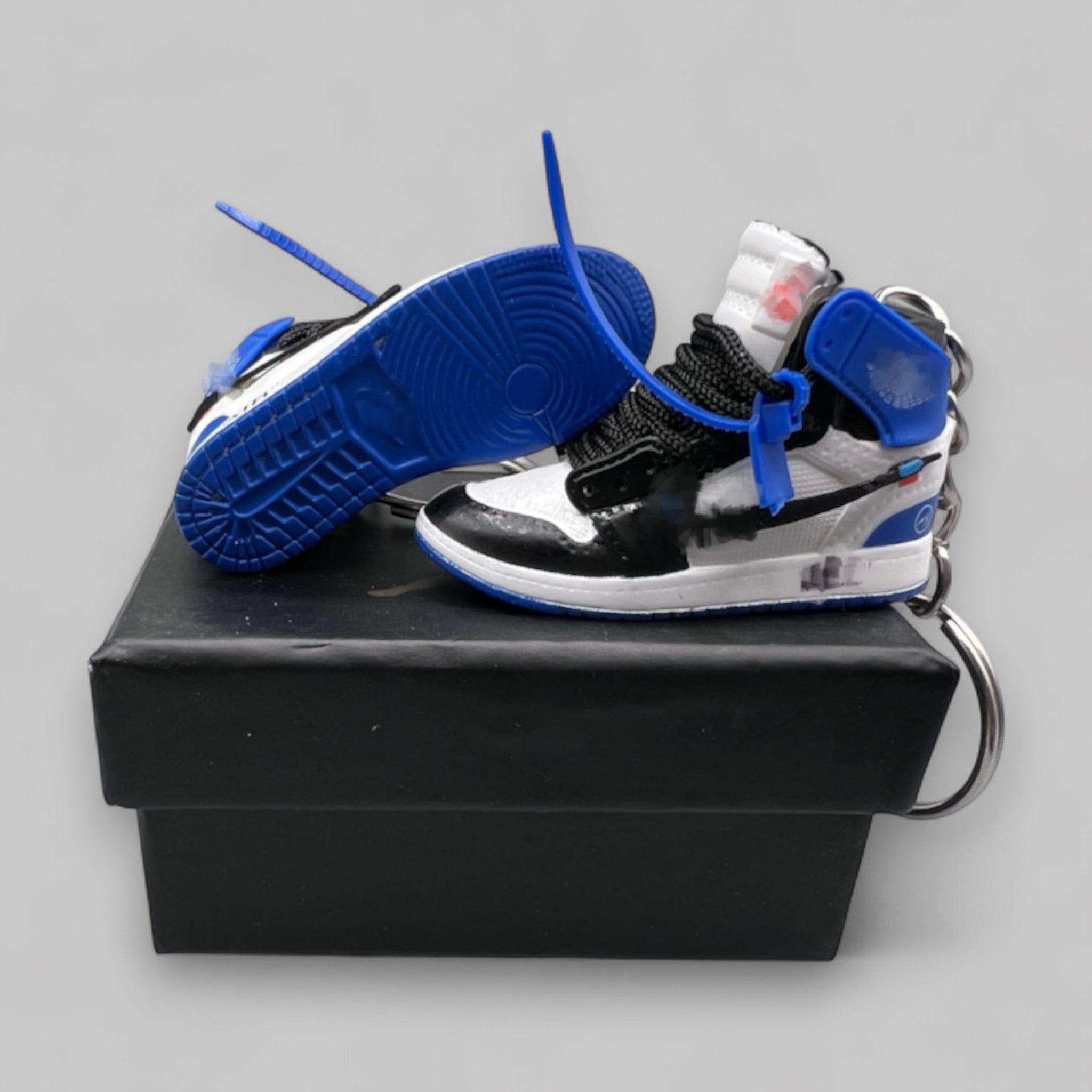 1:6 Scale Mini Sneaker – Doll Wear or Keychain - "off-white & Blue Frag Tone"