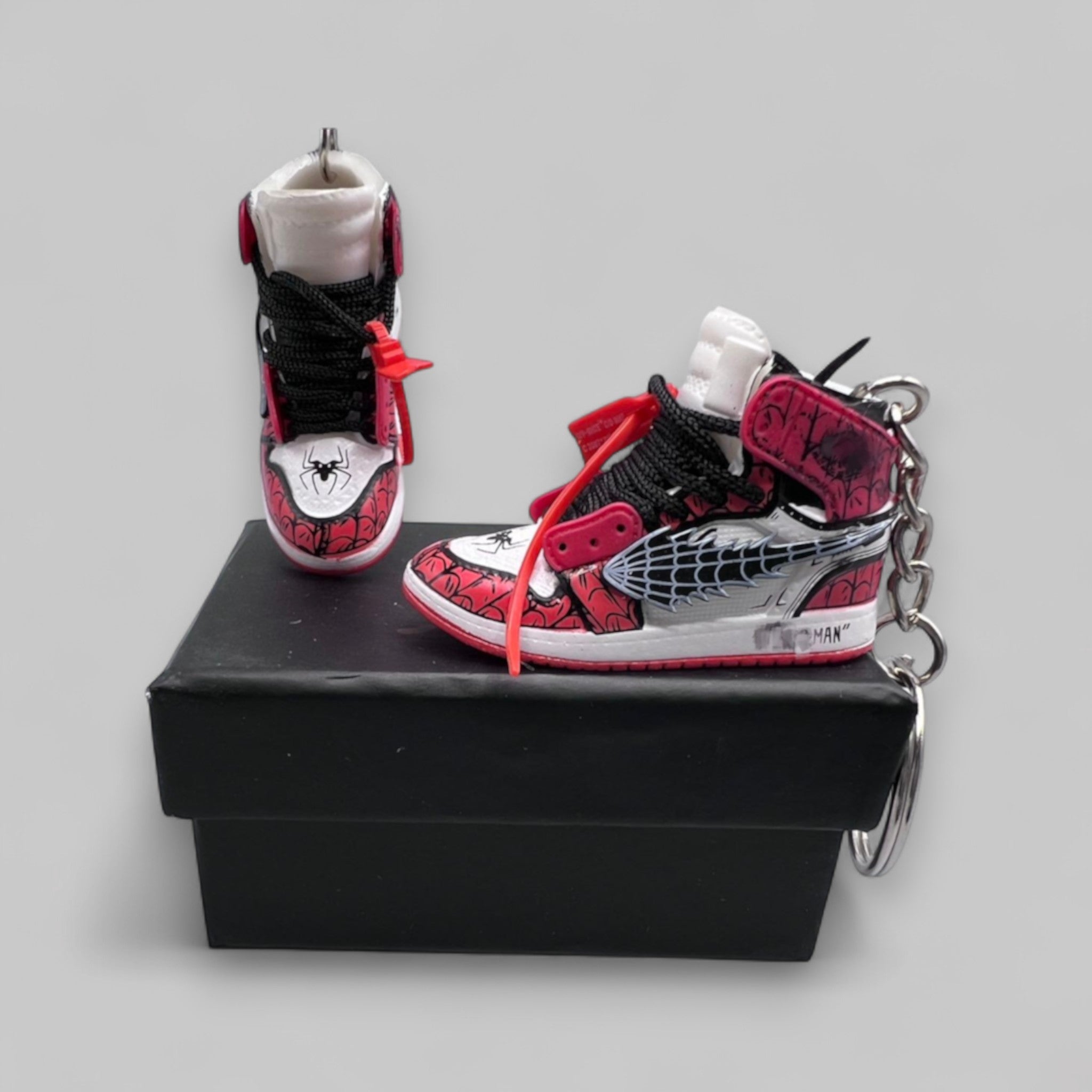 1:6 Scale Mini Sneaker – Doll Wear or Keychain - "Red & Black Web Pattern"