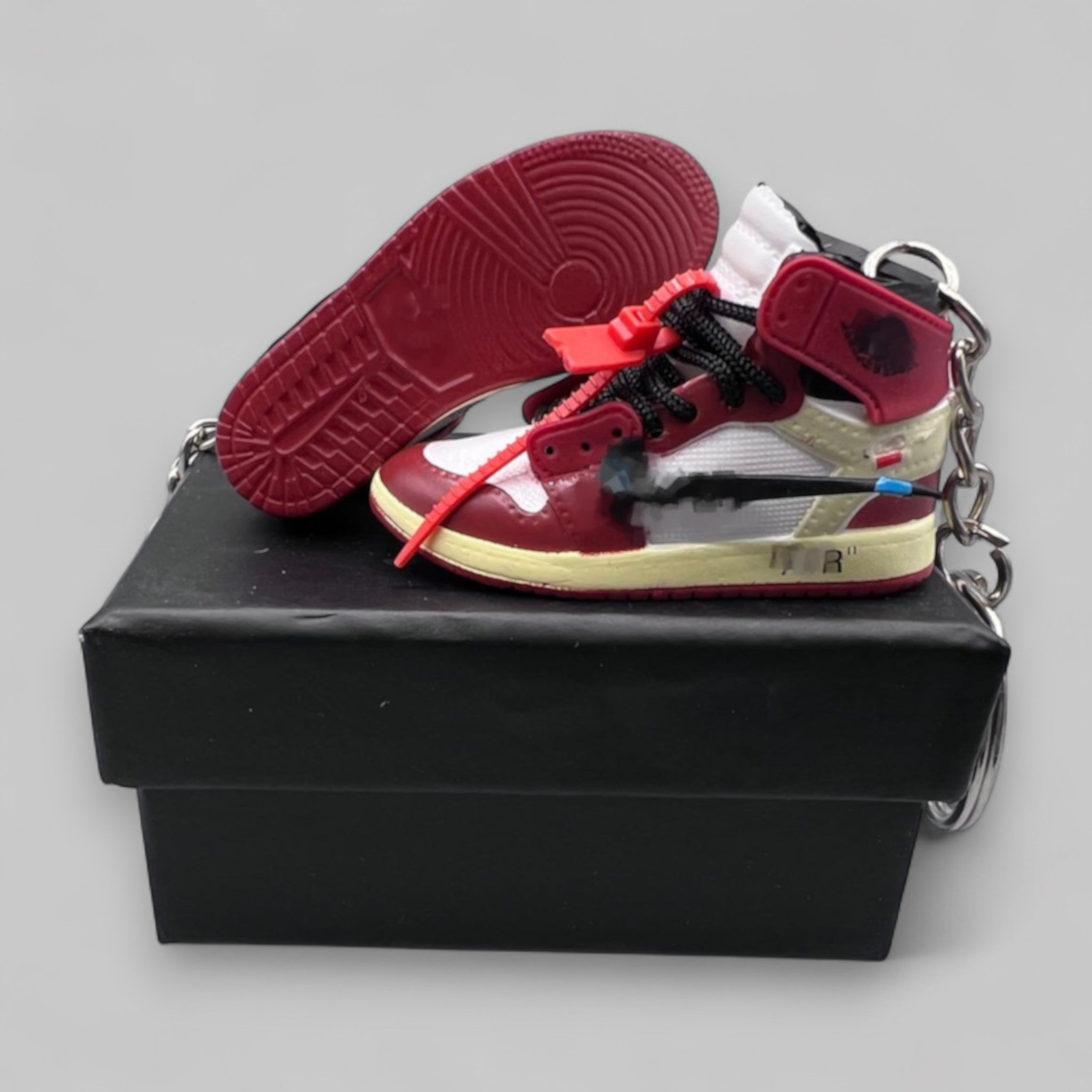 1:6 Scale Mini Sneaker – Doll Wear or Keychain - "off-white & Chicago Red Inspired"