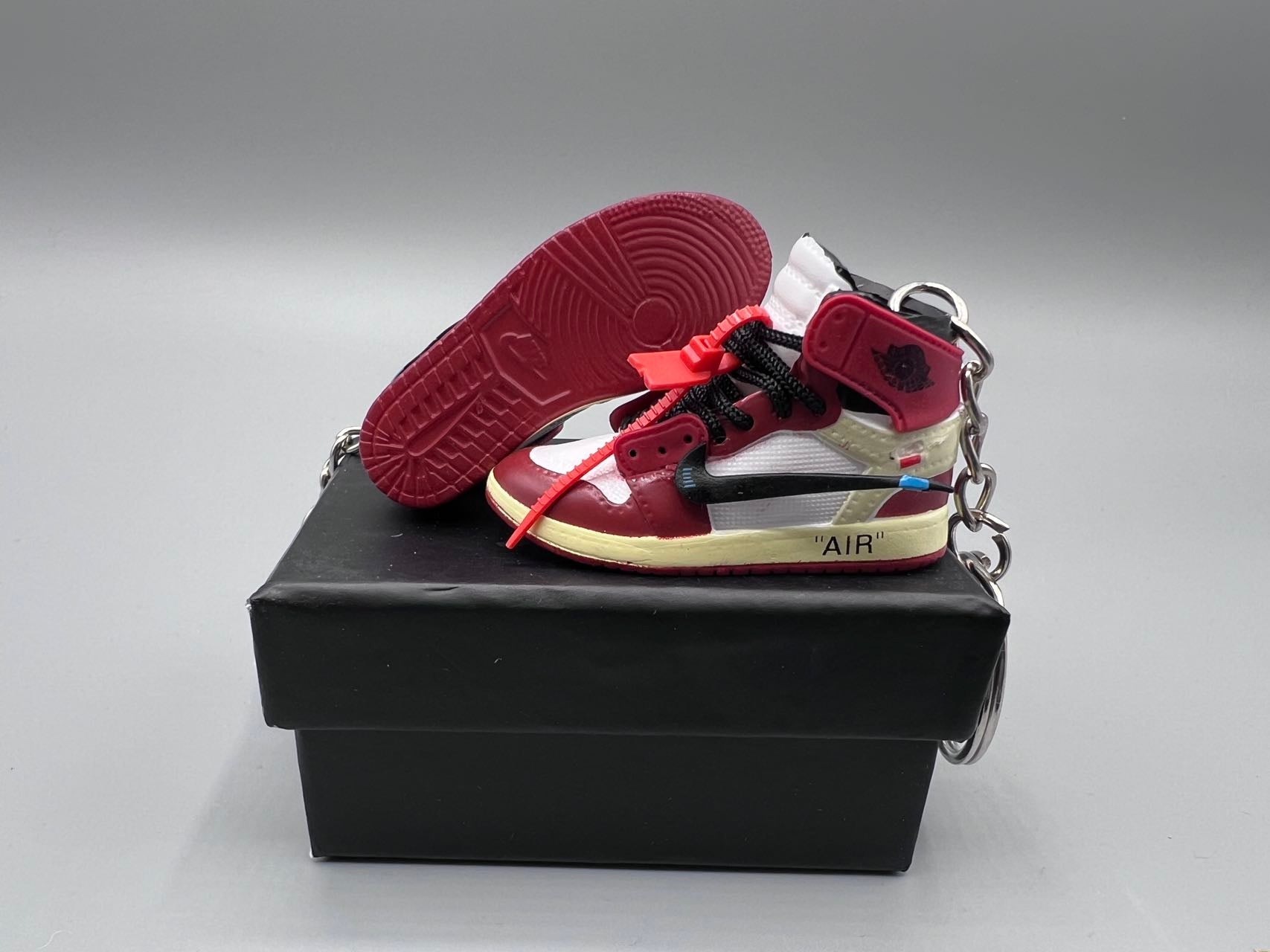 1:6 Scale Mini Sneaker – Doll Wear or Keychain - "off-white & Chicago Red Inspired"