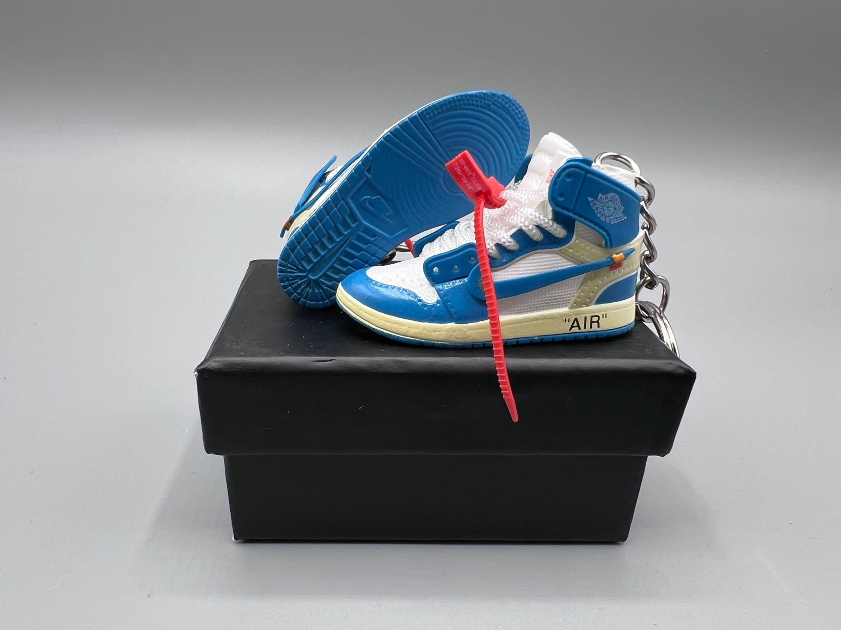 1:6 Scale Mini Sneaker – Doll Wear or Keychain - "off-white & UNC Blue Inspired"