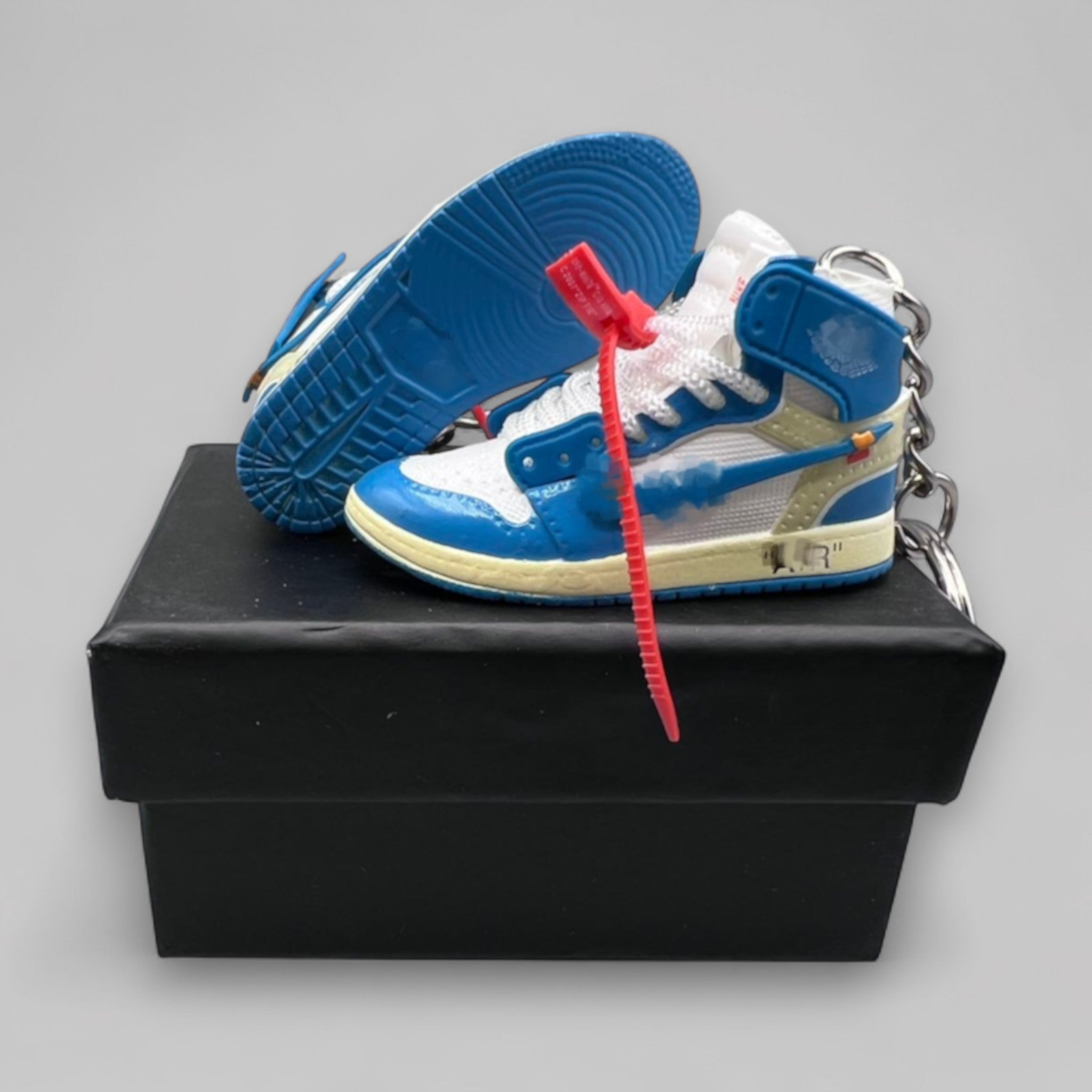 1:6 Scale Mini Sneaker – Doll Wear or Keychain - "off-white & UNC Blue Inspired"