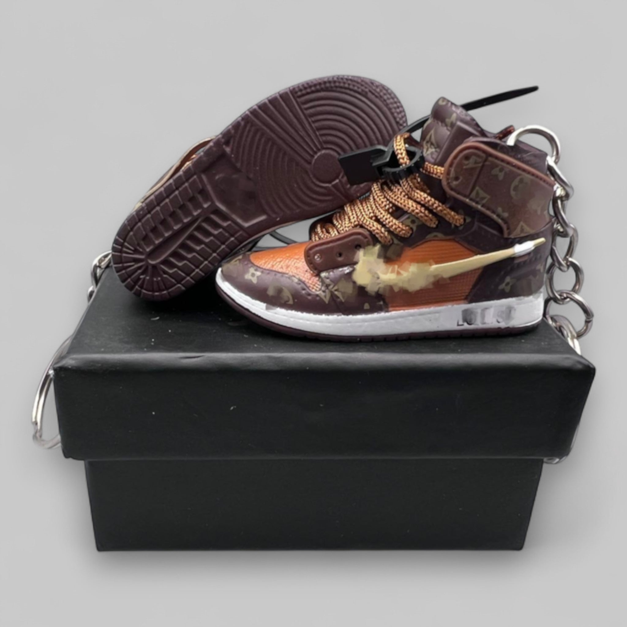 1:6 Scale Mini Sneaker – Doll Wear or Keychain – "off-white & Brown Designer-Style Edition"